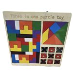 ZESTAW GIER LOGICZNYCH DLA DZIECI DREWNIANYCH 3w1 tangram tetris kółko