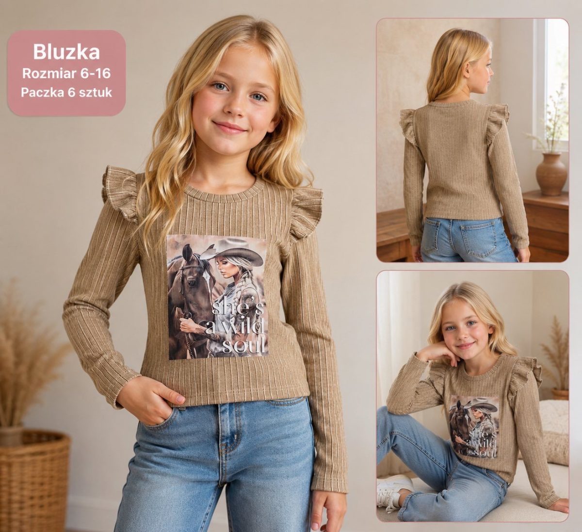 Bluzka DZIECIĘCA size 6-16 lat_ paczka 6szt _1 kolor 8472468