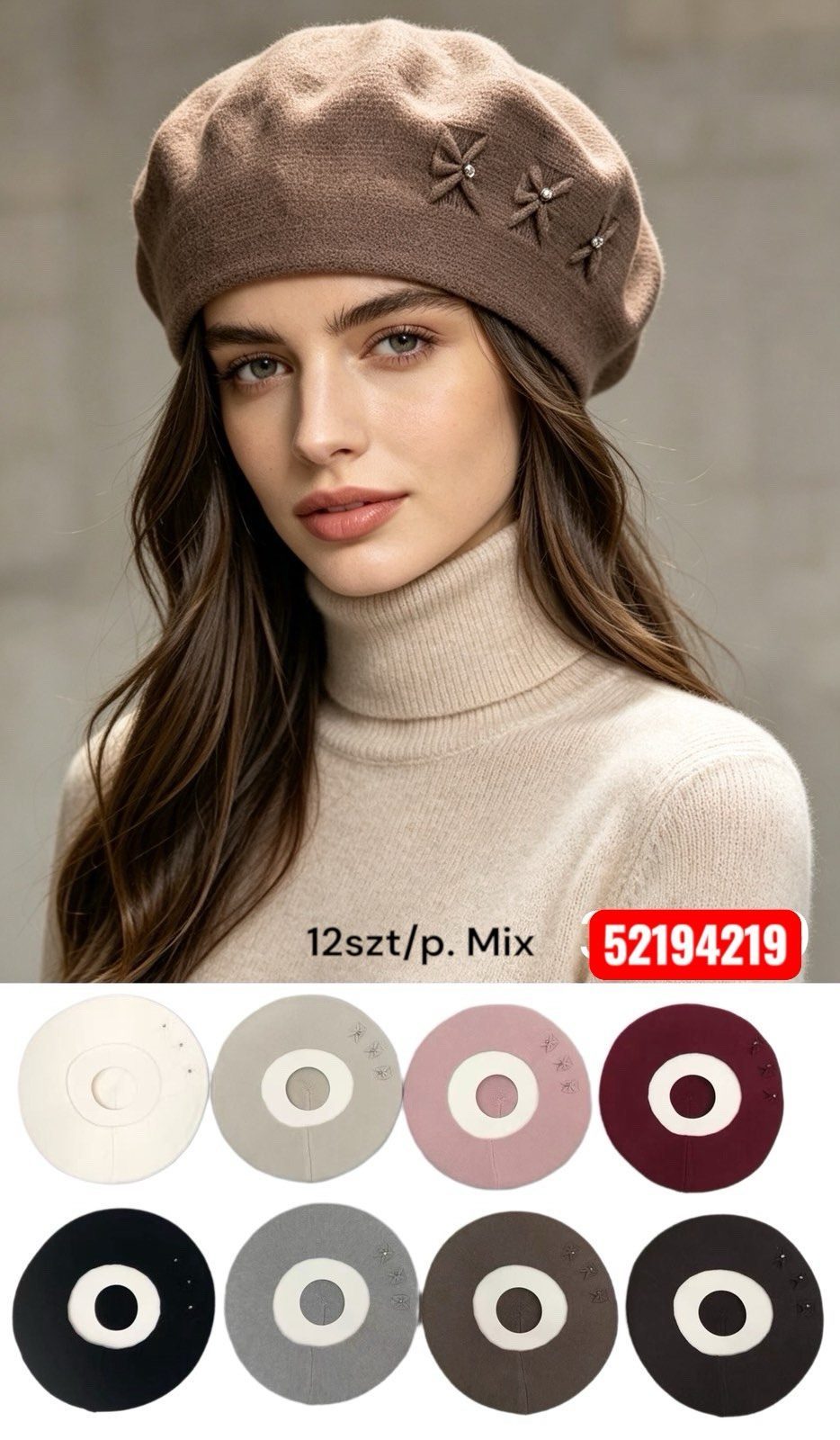 Czapki Damskie_ paczka 12 szt _mix kolor 8618647