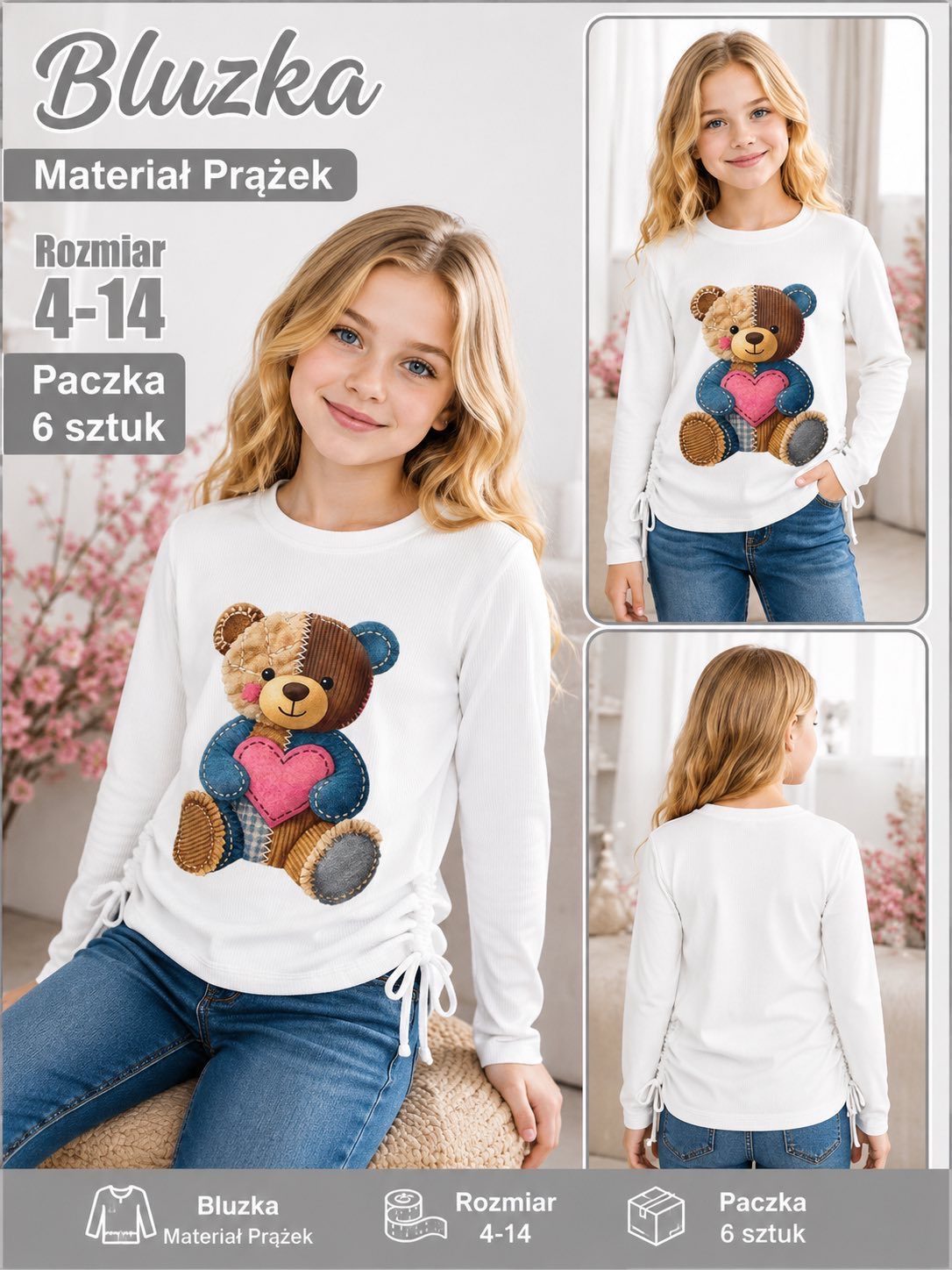 Bluzka DZIECIĘCA size 4-14 lat_ paczka 6szt _1 kolor 2484384