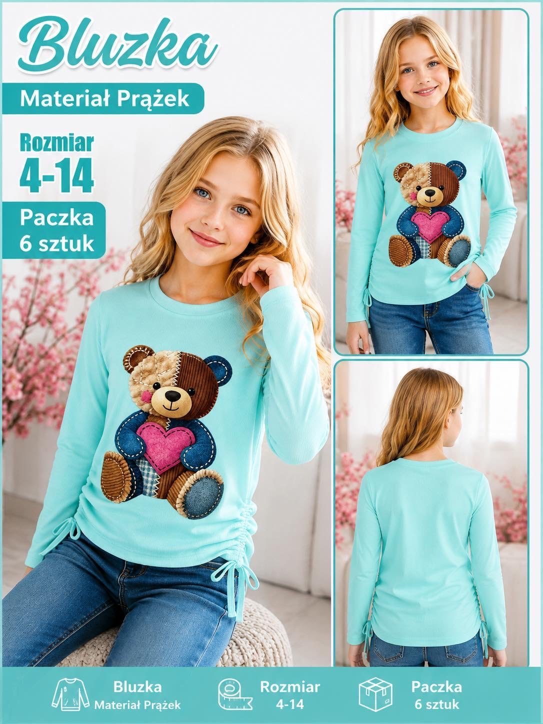 Bluzka DZIECIĘCA size 4-14 lat_ paczka 6szt _1 kolor 2484385