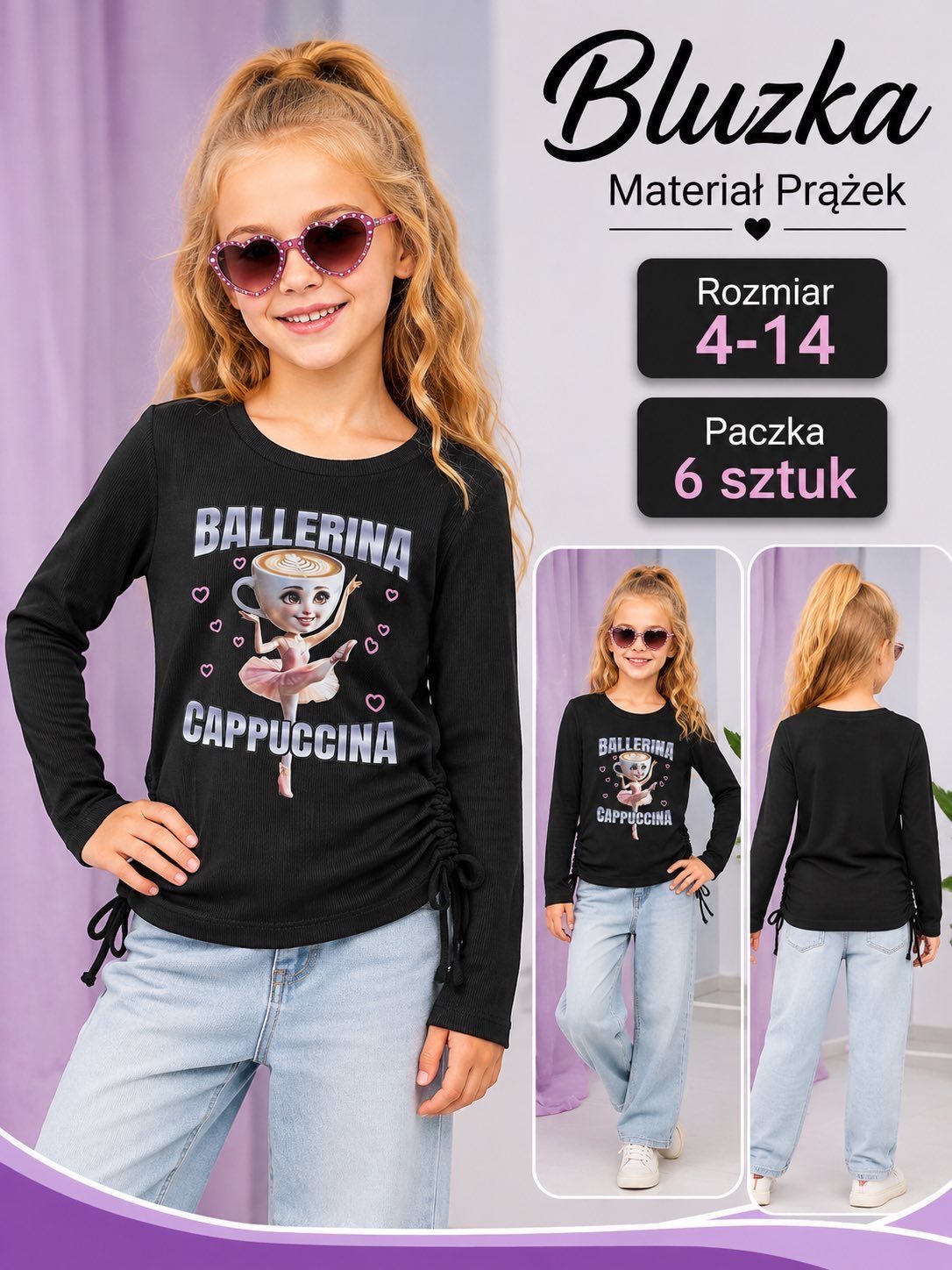 Bluzka DZIECIĘCA size 4-14 lat_ paczka 6szt _1 kolor 2484379
