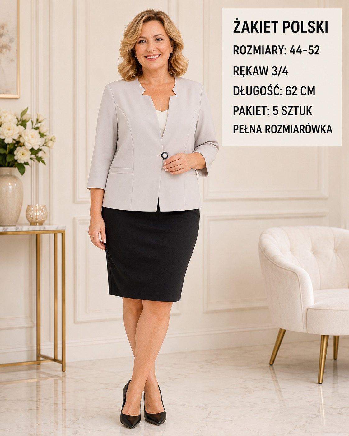 Żakiety Damskie Polskie_ size 44-52_ paczka 5szt 1 kolor 1684299