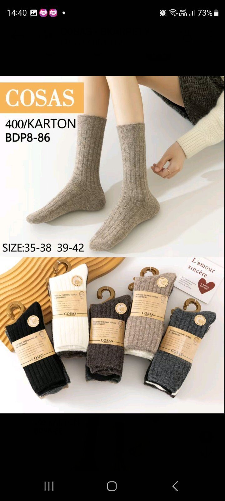 SKARPETY DAMSKIE .SIZE: 35-42_ (40PAR/PACZKA) KOLOR JAK NA ZDZIĘCIU 9413073