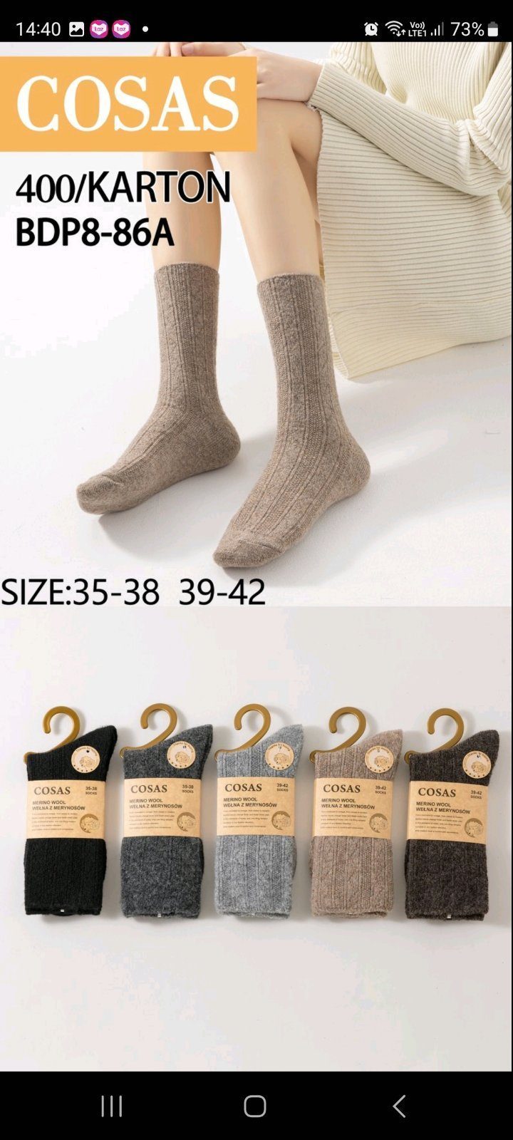SKARPETY DAMSKIE .SIZE: 35-42_ (40PAR/PACZKA) KOLOR JAK NA ZDZIĘCIU 9413075