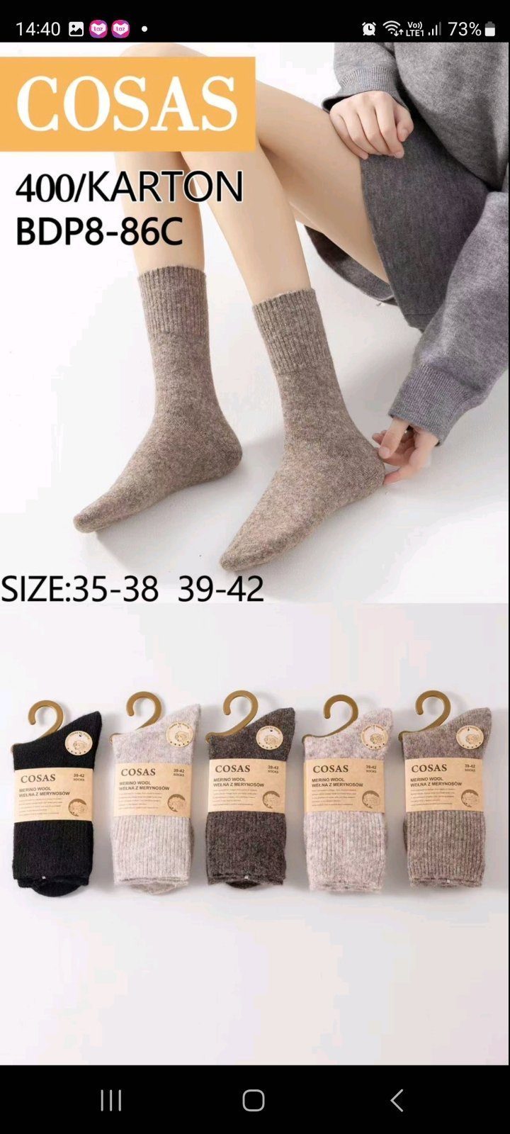 SKARPETY DAMSKIE .SIZE: 35-42_ (40PAR/PACZKA) KOLOR JAK NA ZDZIĘCIU 9413080