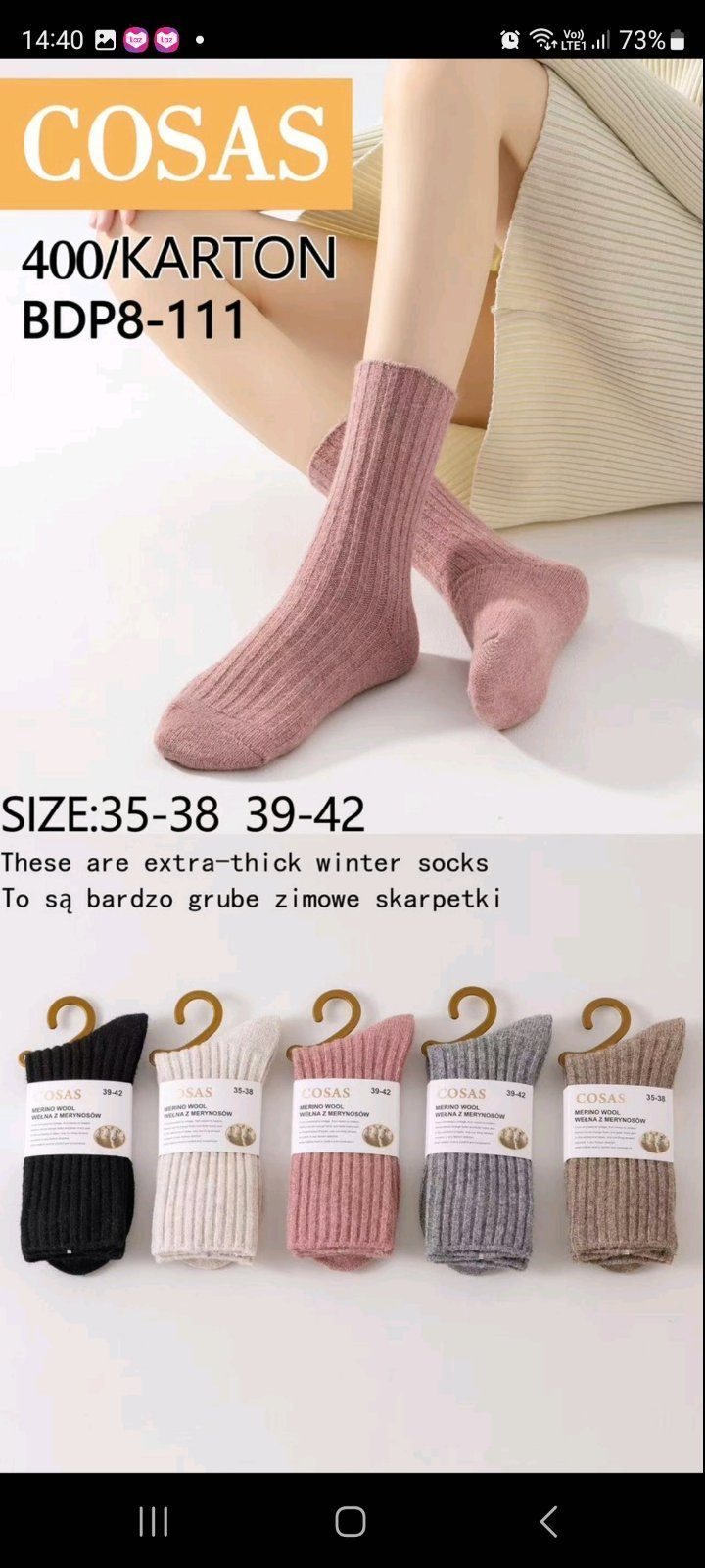 SKARPETY DAMSKIE .SIZE: 35-42_ (40PAR/PACZKA) KOLOR JAK NA ZDZIĘCIU 9413083