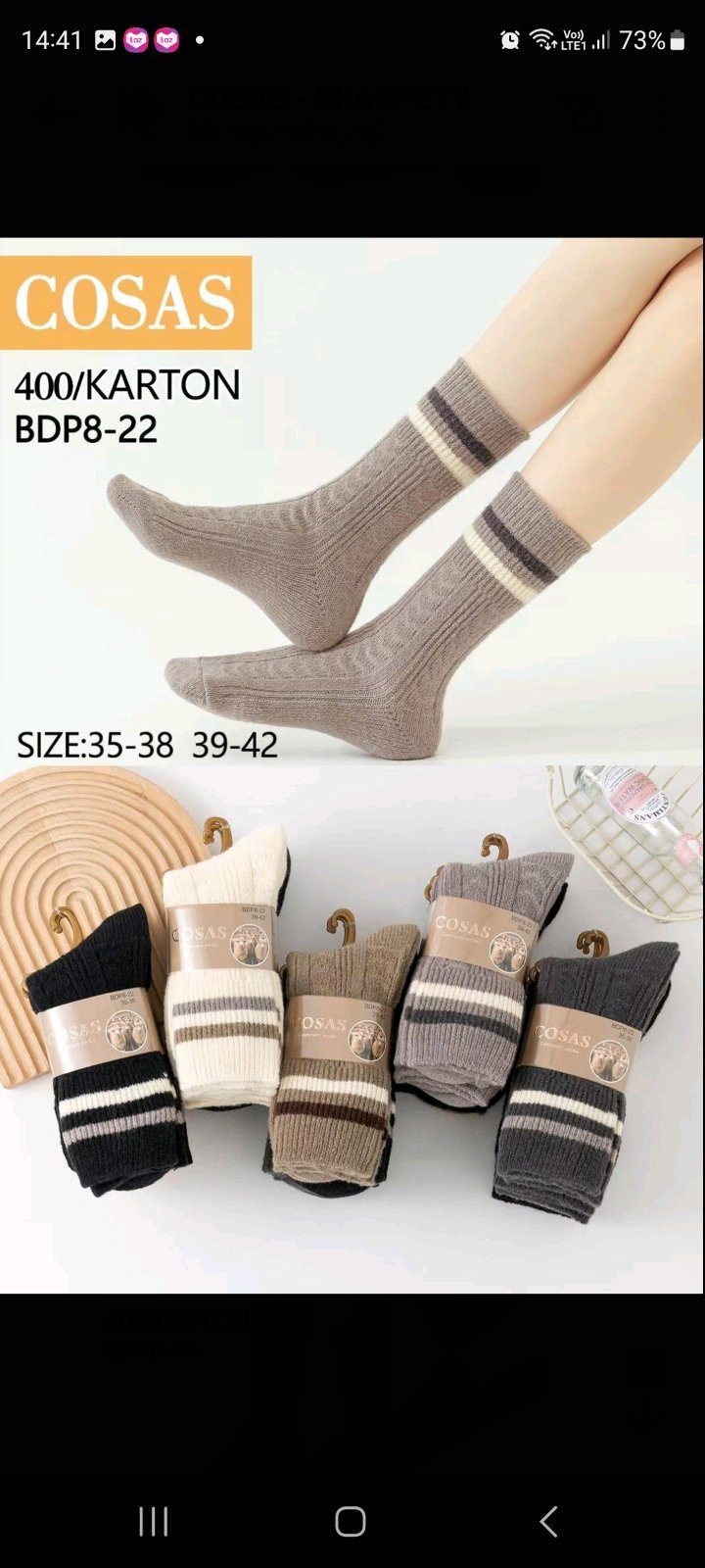 SKARPETY DAMSKIE .SIZE: 35-42_ (40PAR/PACZKA) KOLOR JAK NA ZDZIĘCIU 9413086