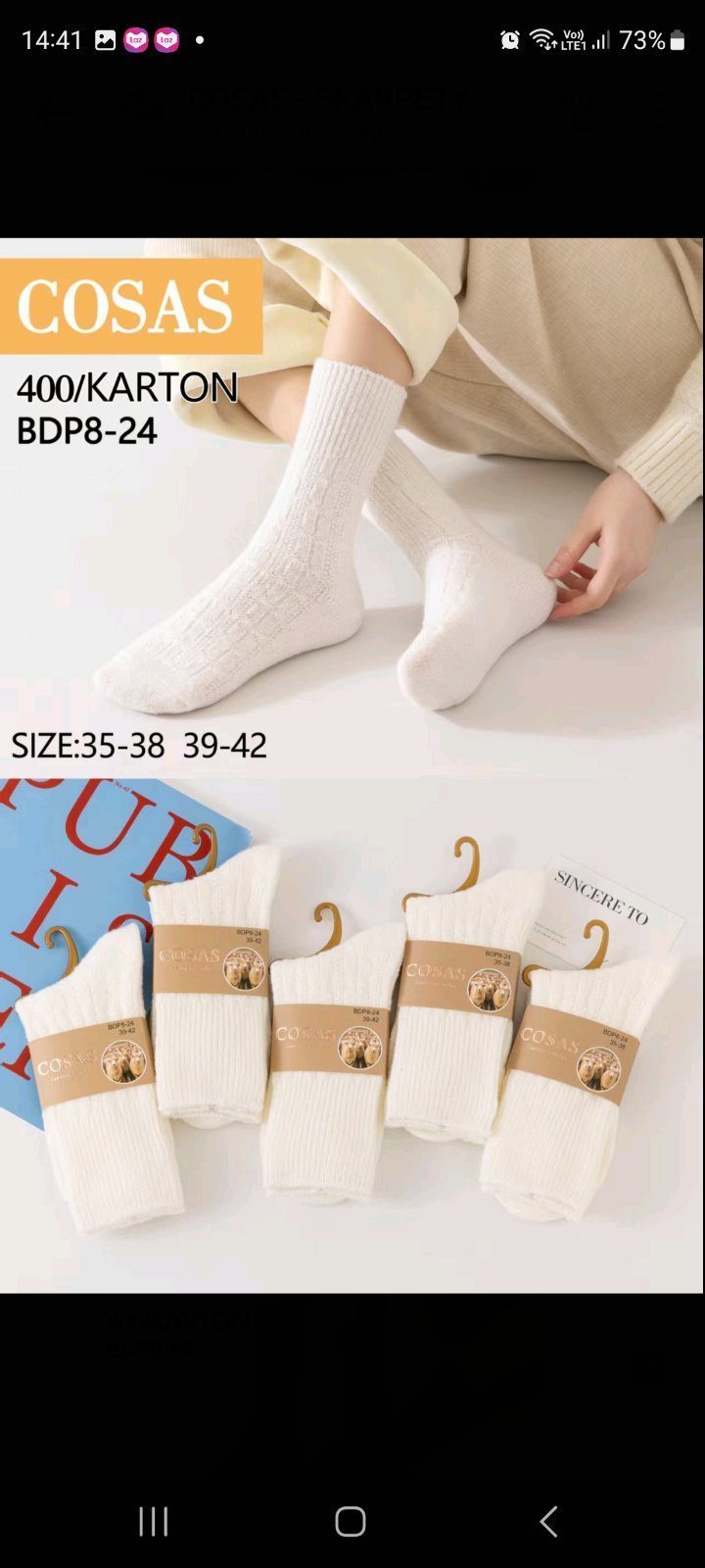 SKARPETY DAMSKIE .SIZE: 35-42_ (40PAR/PACZKA) KOLOR JAK NA ZDZIĘCIU 9413088