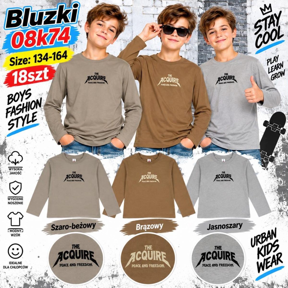 Bluzka DZIECIĘCA numer 134-164_ paczka 18szt _mix kolor 9415893