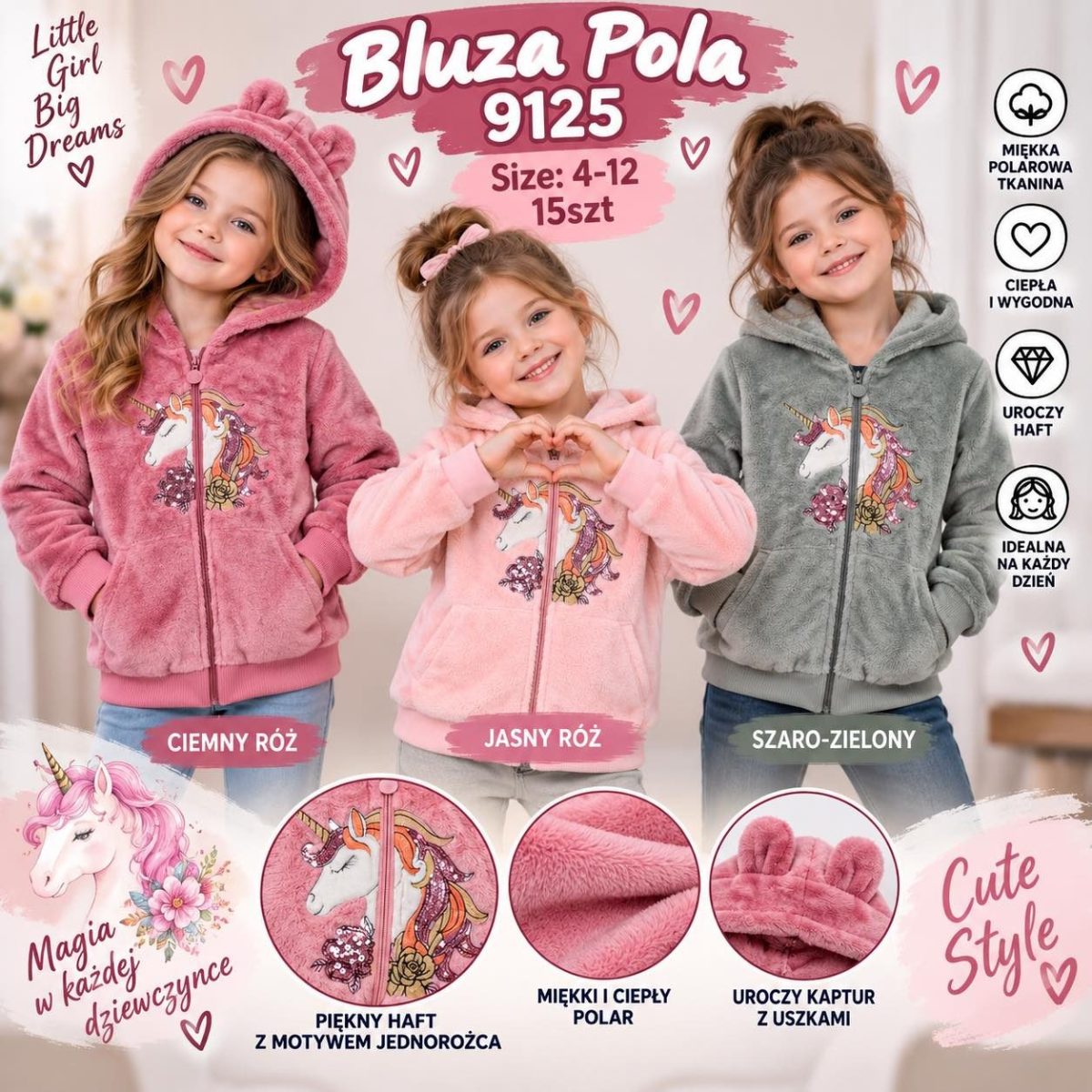 Bluza DZIECIĘCA size 4-12 lat_ paczka 15szt _mix kolor 9415904
