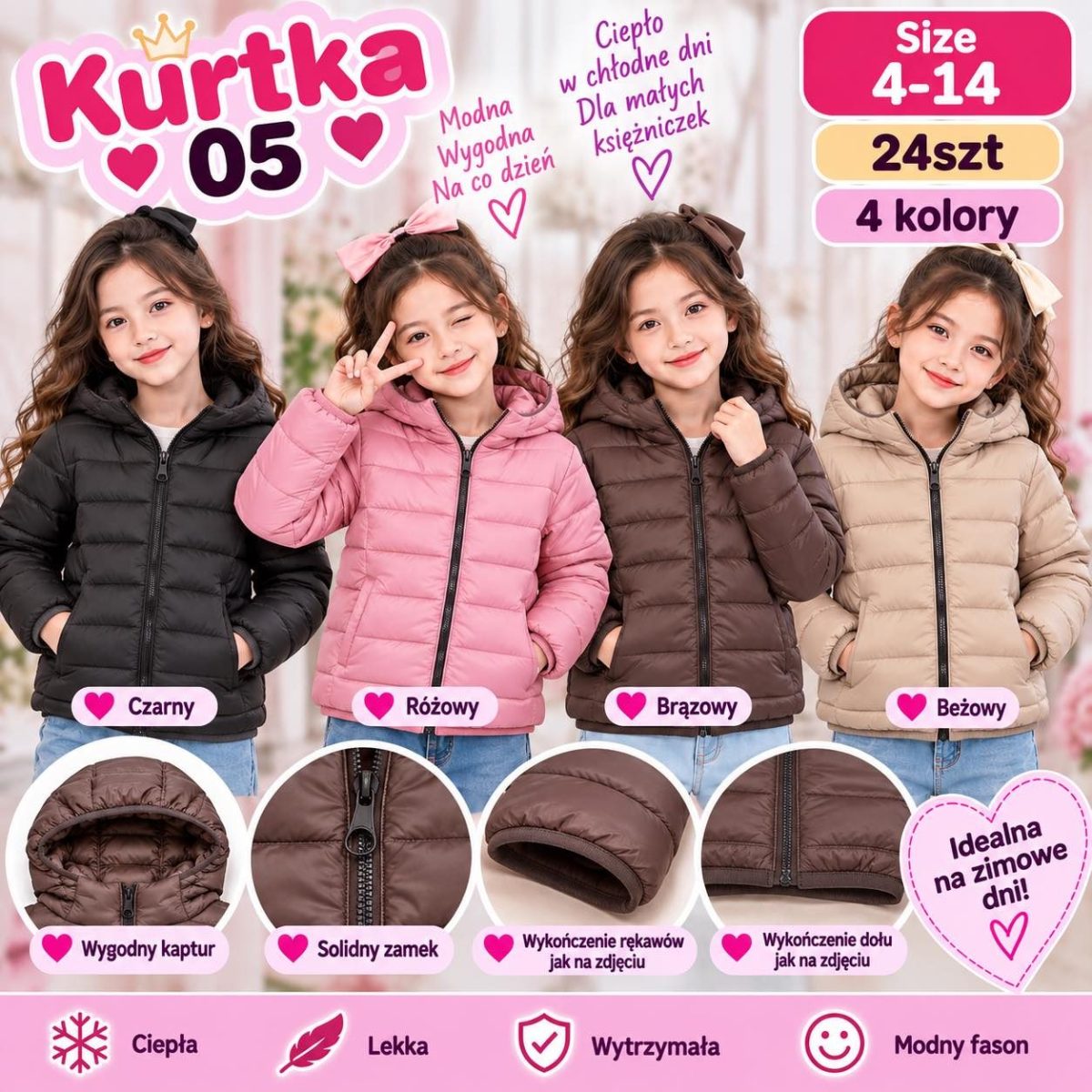 Kurtki DZIECIĘCA size 4-14 lat_ paczka 24szt _mix kolor 9415914