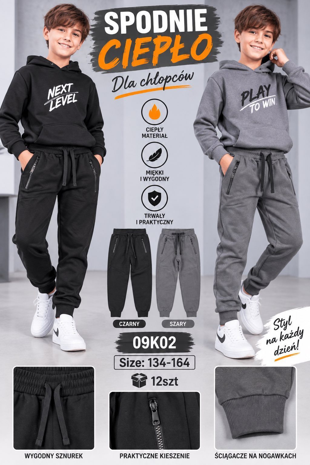 Spodnie DZIECIĘCA numer 134-164_ paczka 12szt _mix kolor 9415922