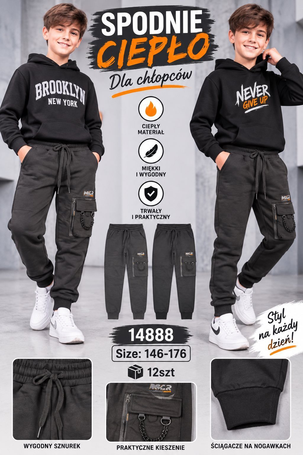 Spodnie DZIECIĘCA numer 146-176_ paczka 12szt _mix kolor 9415925