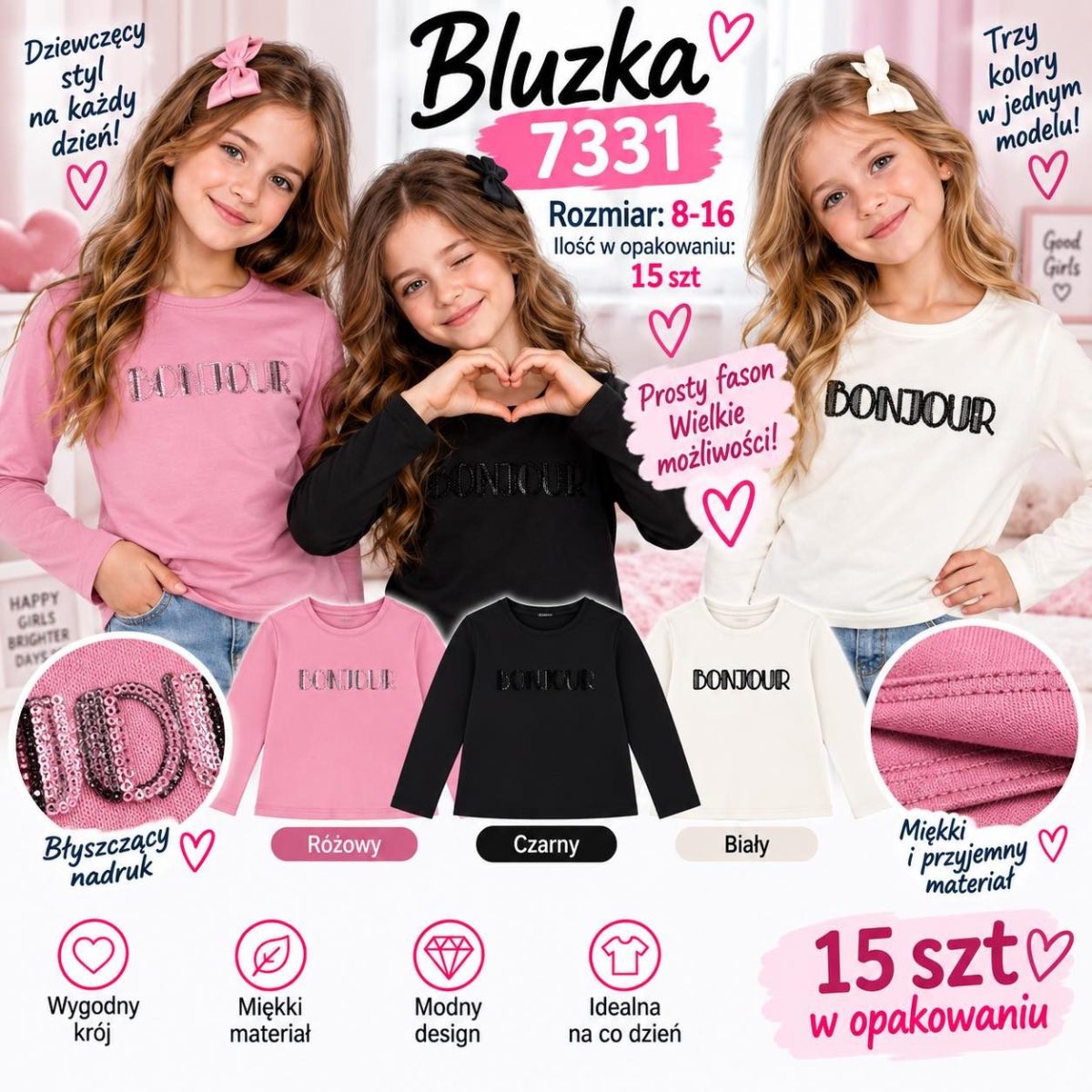 Bluzka DZIECIĘCA size 8-16 lat_ paczka 15szt _mix kolor 9416055