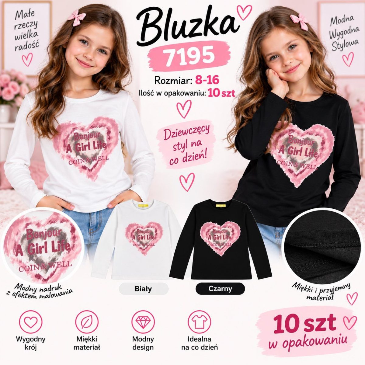 Bluzka DZIECIĘCA size 8-16 lat_ paczka 10szt _mix kolor 9416065