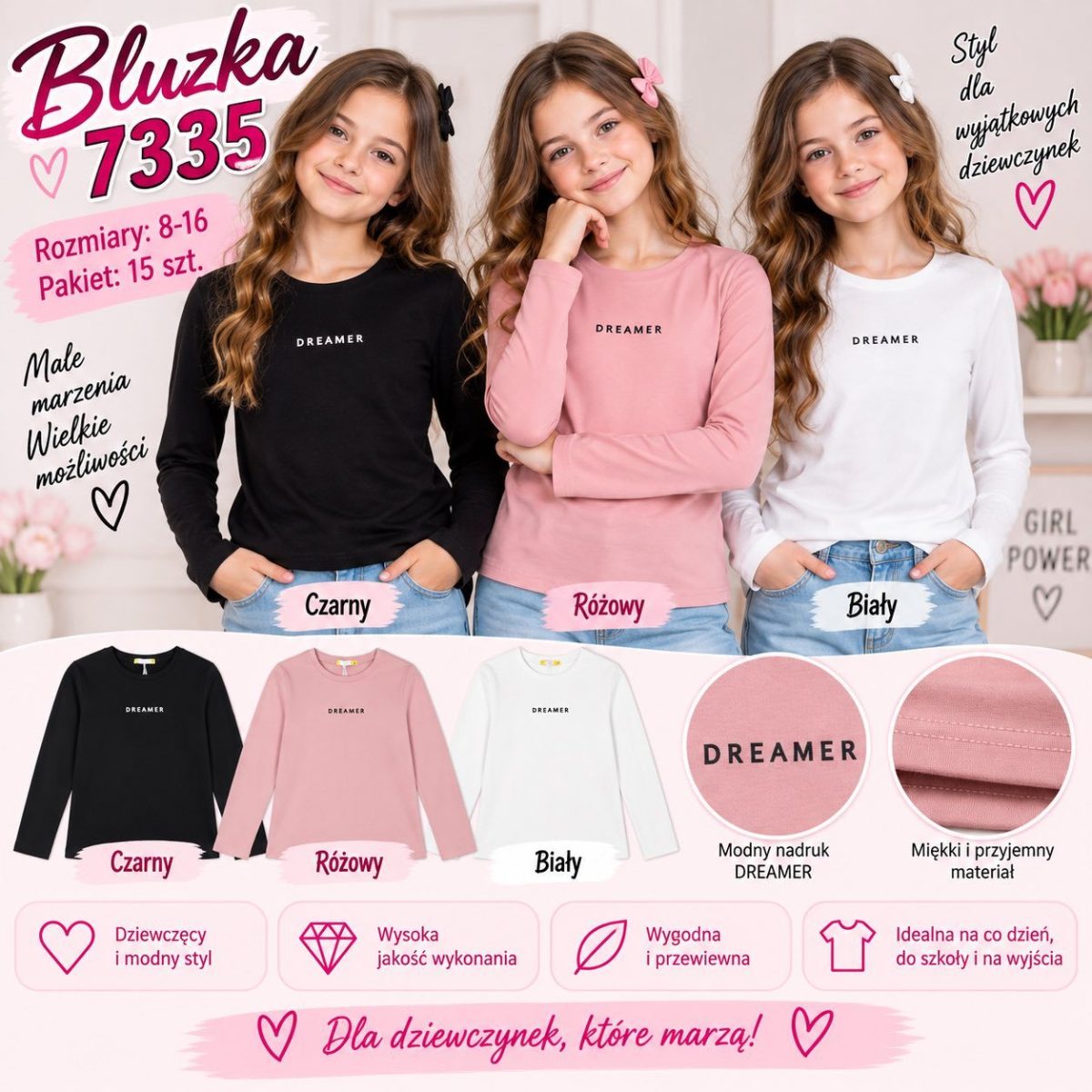 Bluzka DZIECIĘCA size 8-16 lat_ paczka 15szt _mix kolor 9416071