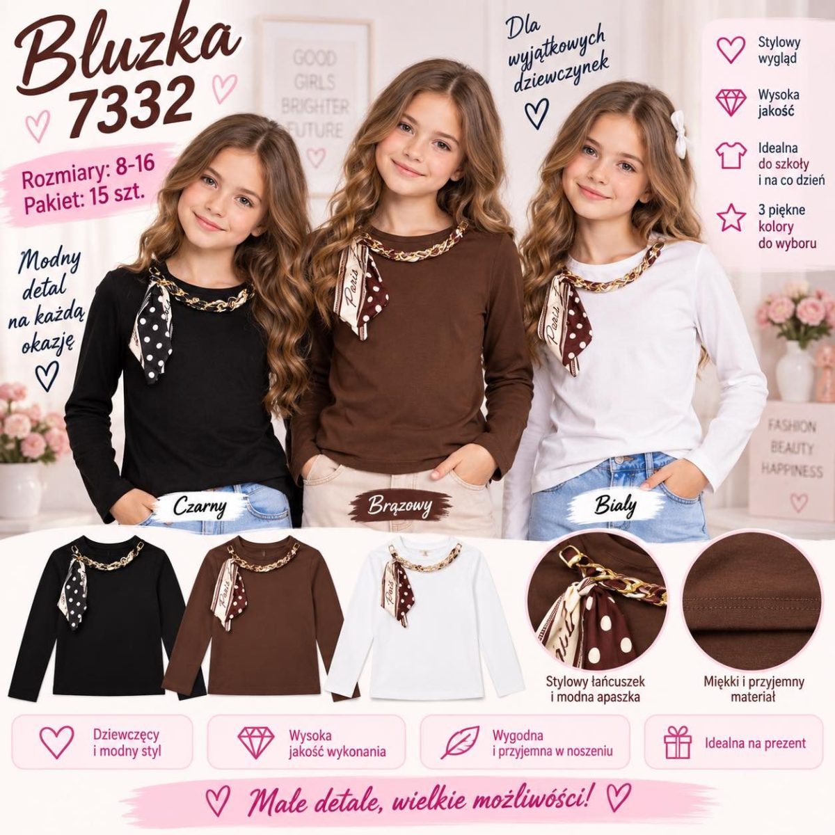 Bluzka DZIECIĘCA size 8-16 lat_ paczka 15szt _mix kolor 9416072
