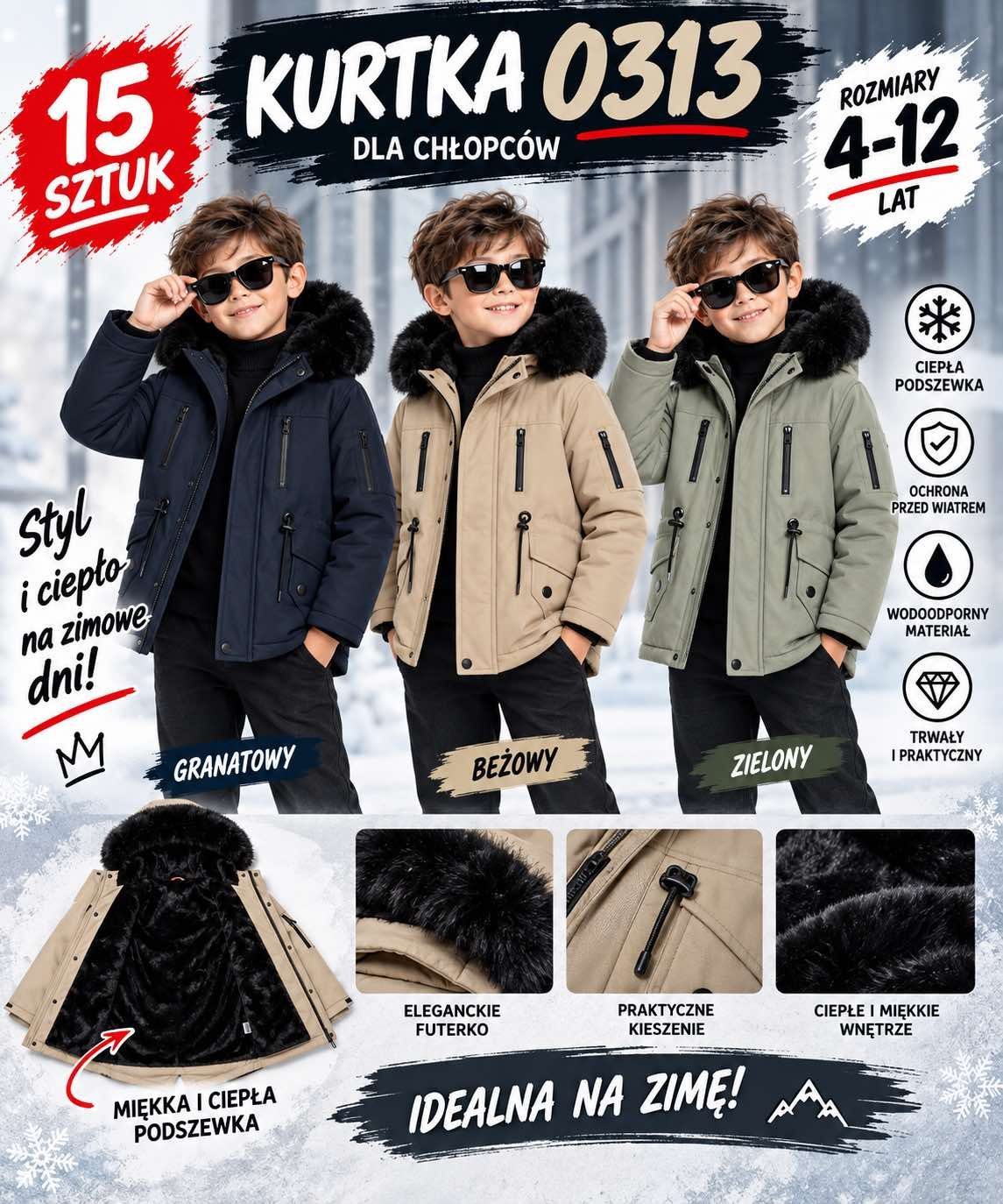 Kurtki DZIECIĘCA size 4-12 lat_ paczka 15szt _mix kolor 9416082