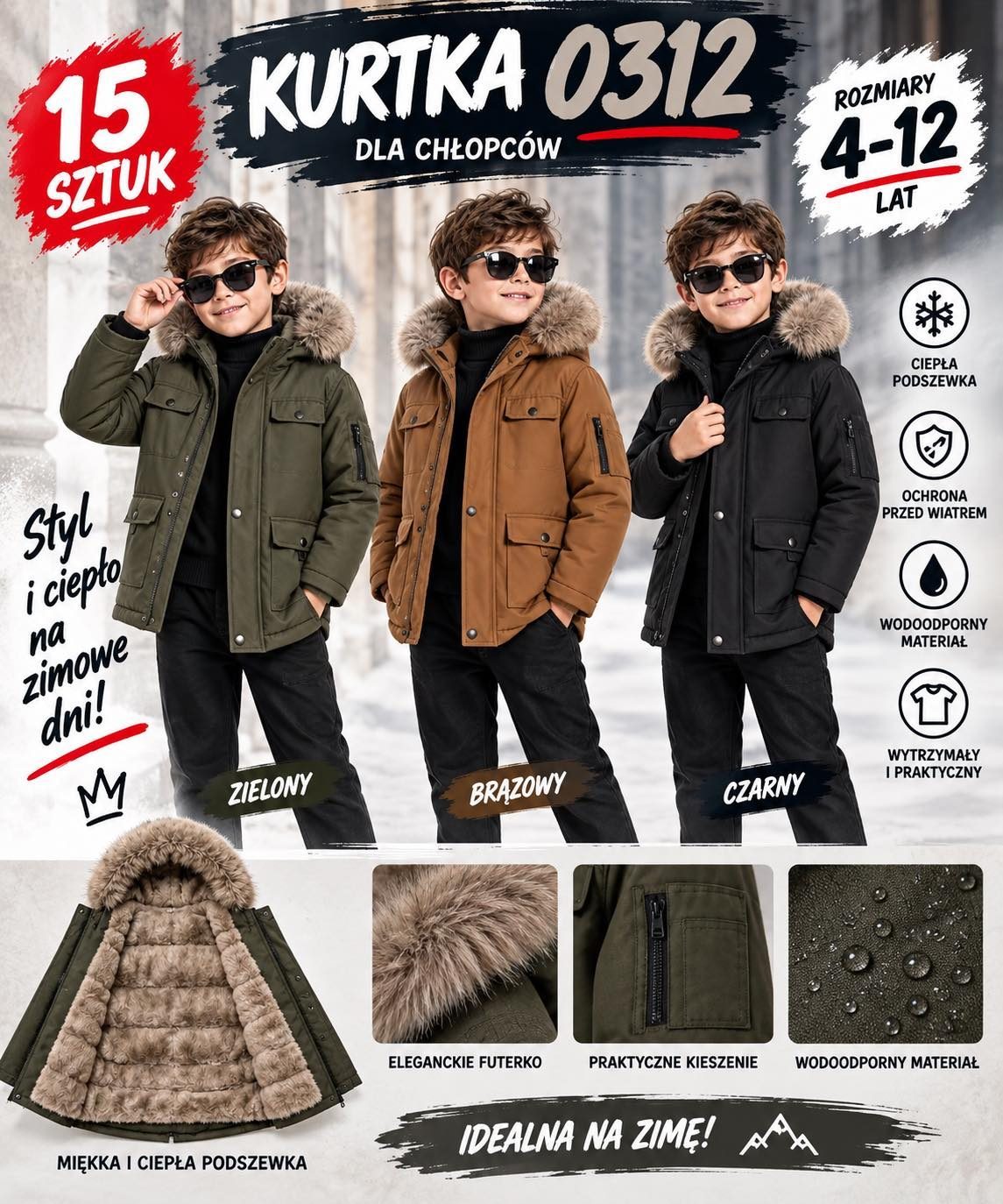 Kurtki DZIECIĘCA size 4-12 lat_ paczka 15szt _mix kolor 9416083