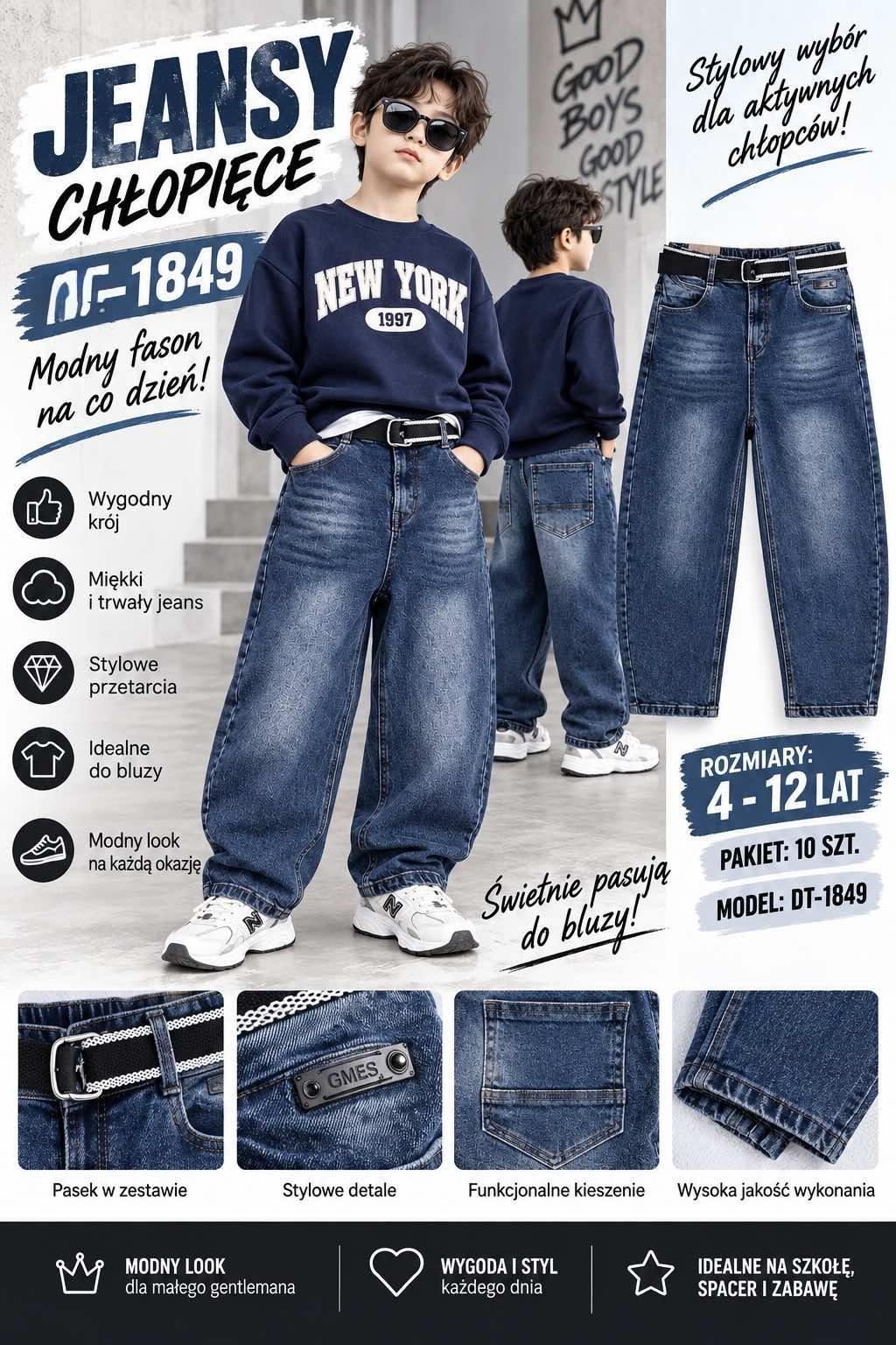 Spodnie jeansy DZIECIĘCA size 4-12 lat_ paczka 10szt _1 kolor 8298330
