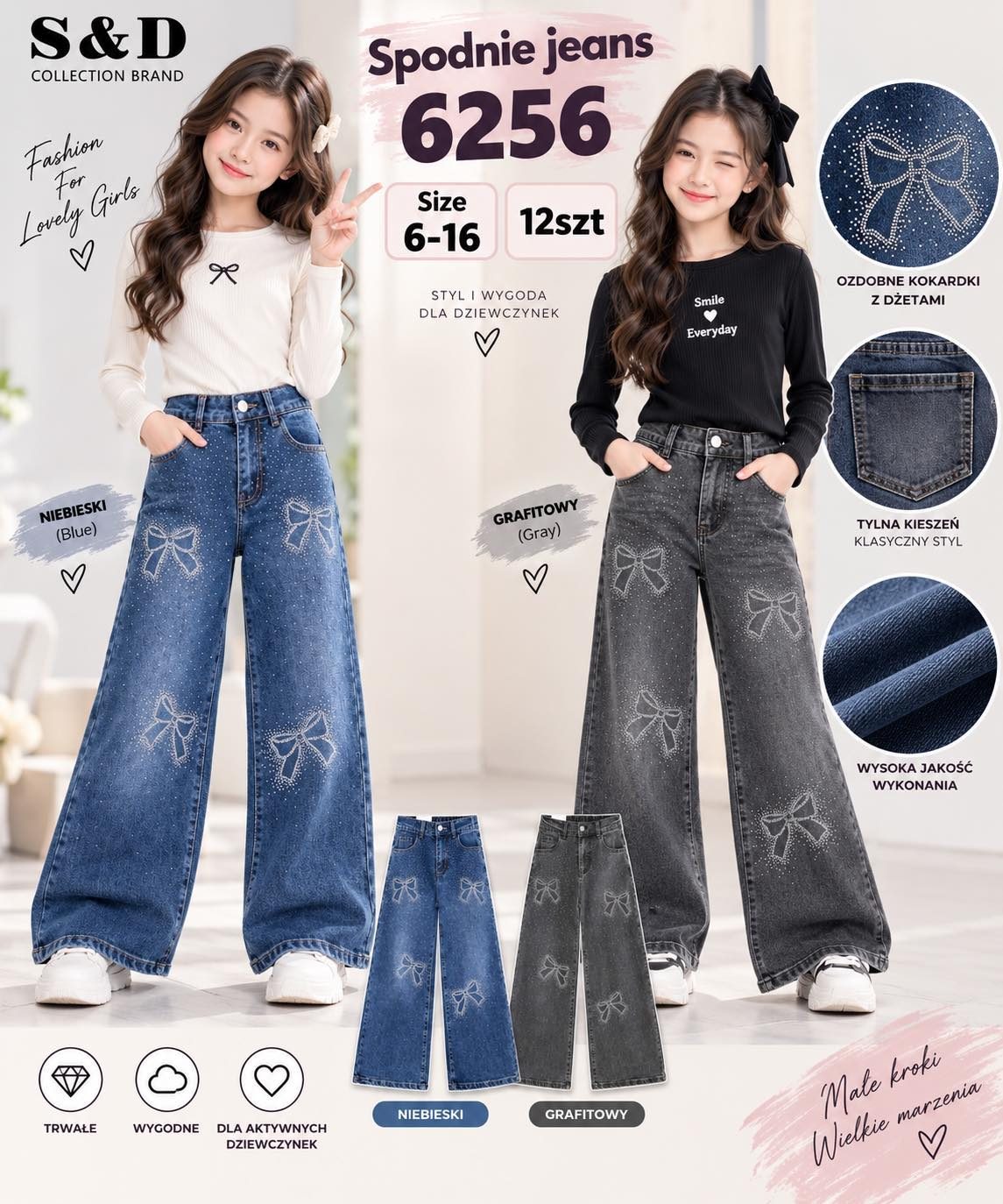 Spodnie jeansy DZIECIĘCA size 6-16 lat_ paczka 12szt _1 kolor 8298332