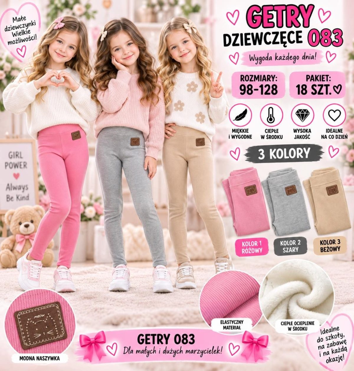 Getry DZIECIĘCA numer 98-128_ paczka 18szt _mix kolor 8298340