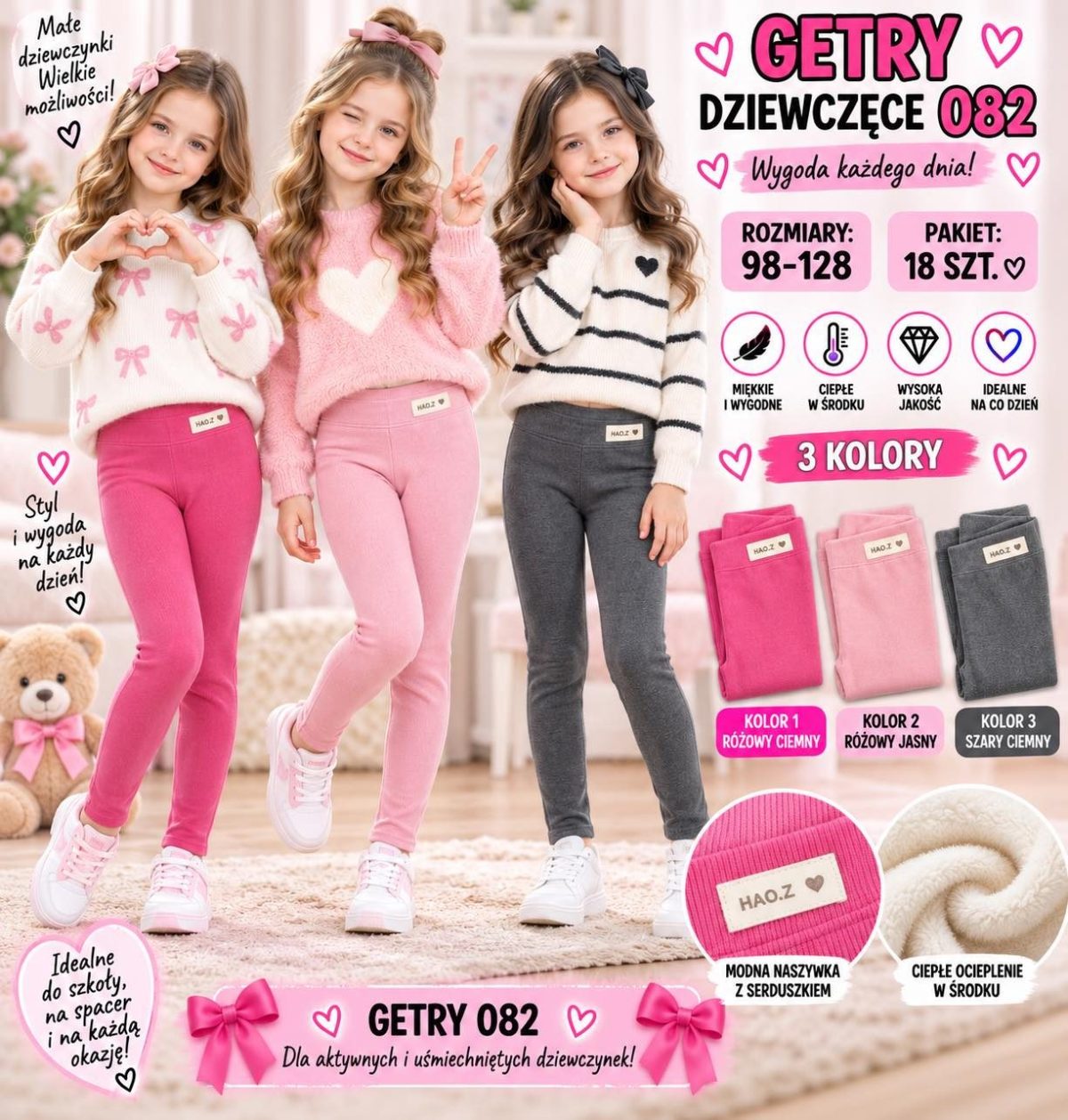 Getry DZIECIĘCA numer 98-128_ paczka 18szt _mix kolor 8298342