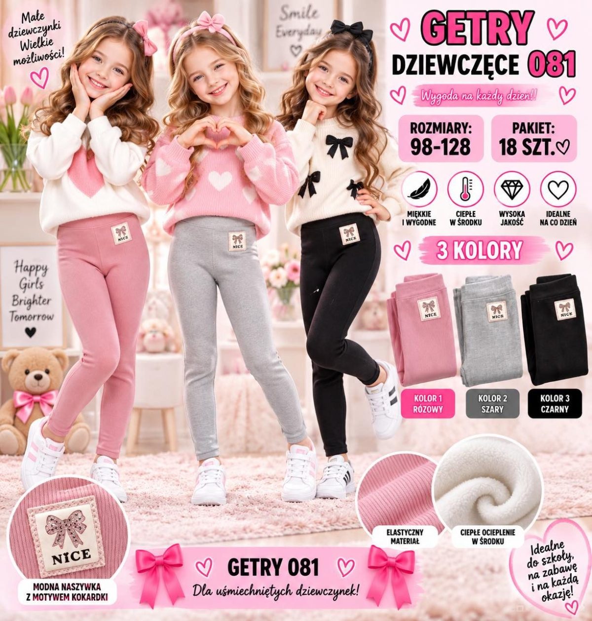Getry DZIECIĘCA numer 98-128_ paczka 18szt _mix kolor 8298343
