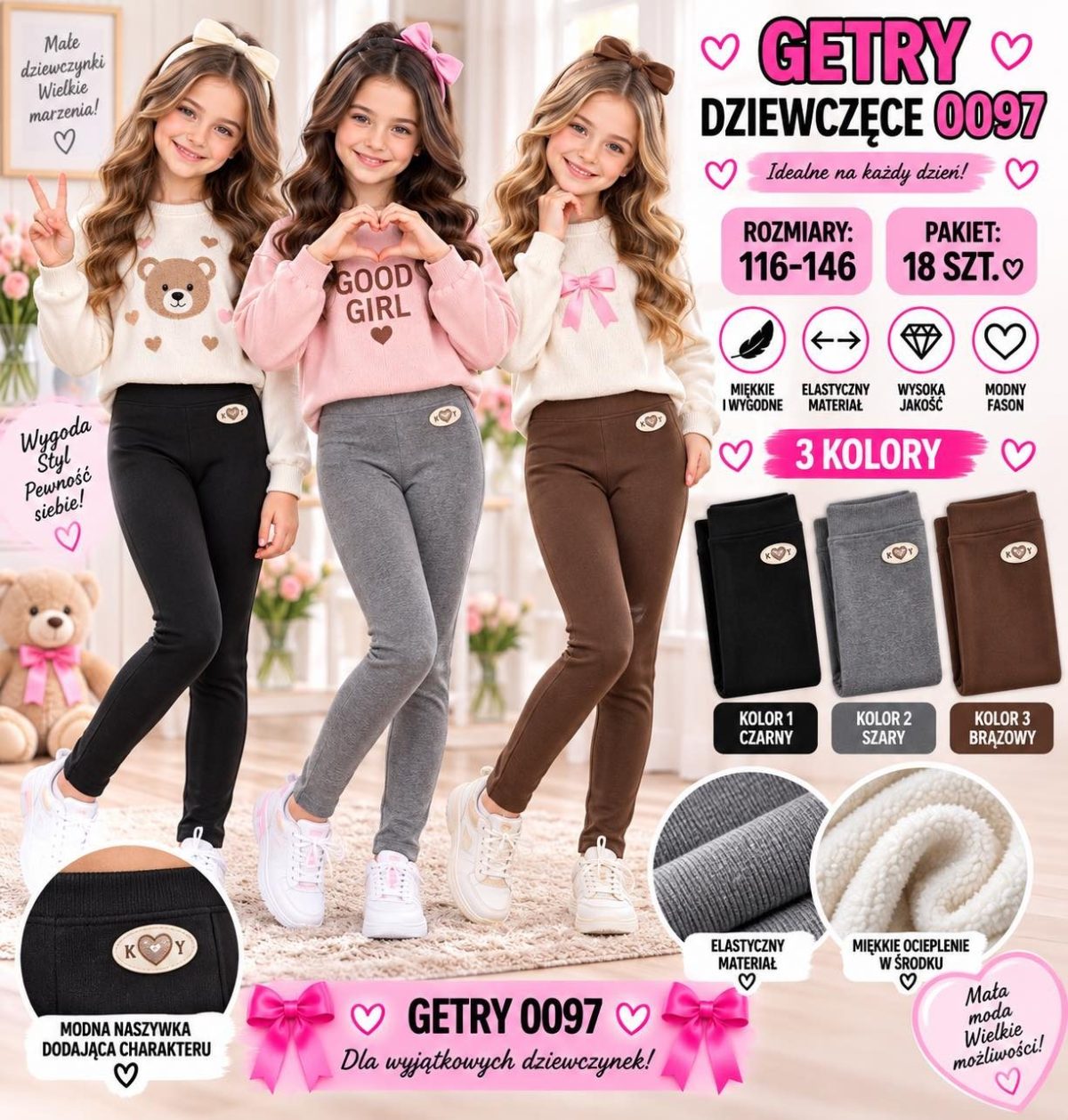Getry DZIECIĘCA numer 116-146_ paczka 18szt _mix kolor 8298349