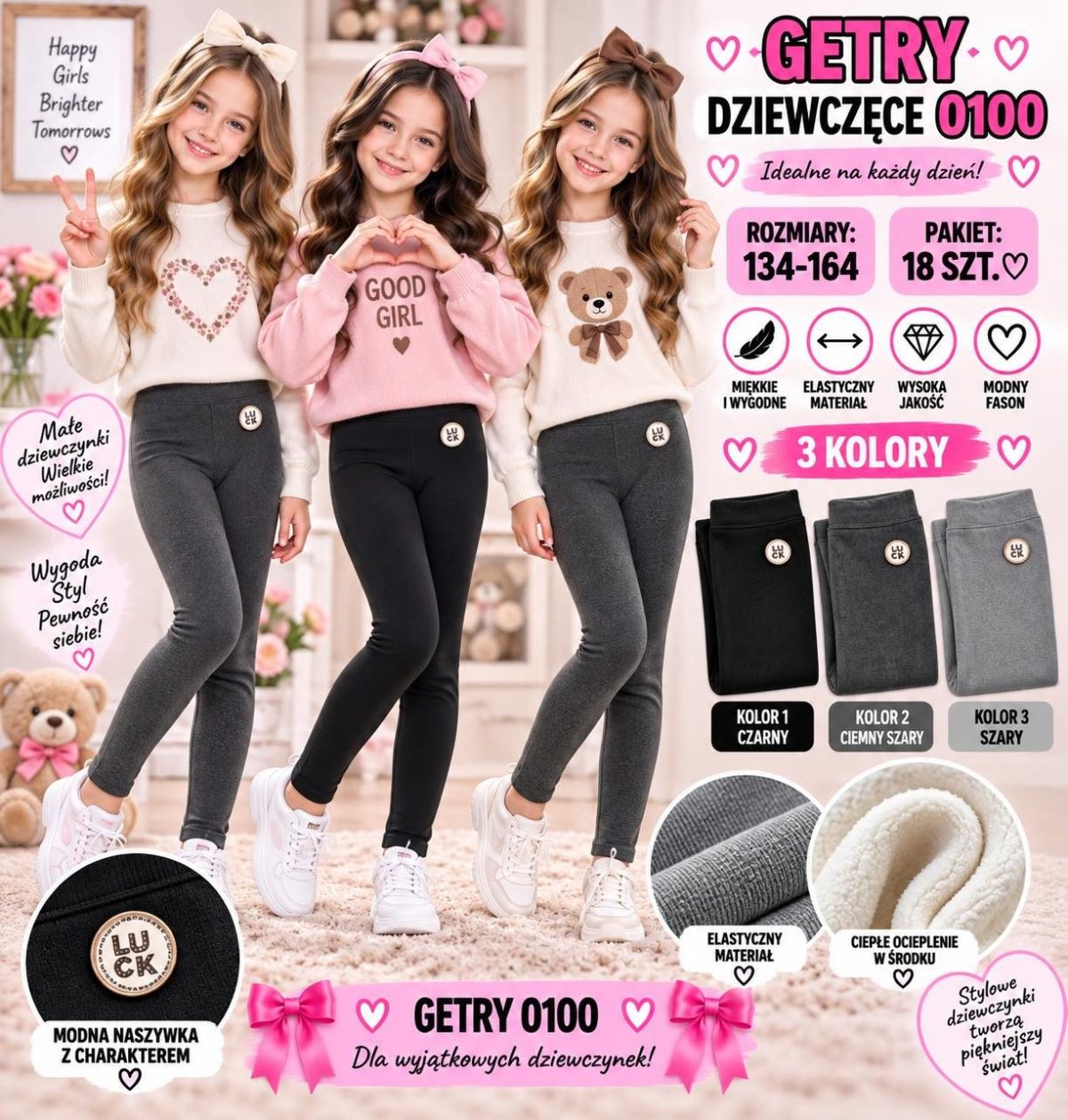Getry DZIECIĘCA numer 134-164_ paczka 18szt _mix kolor 8298351