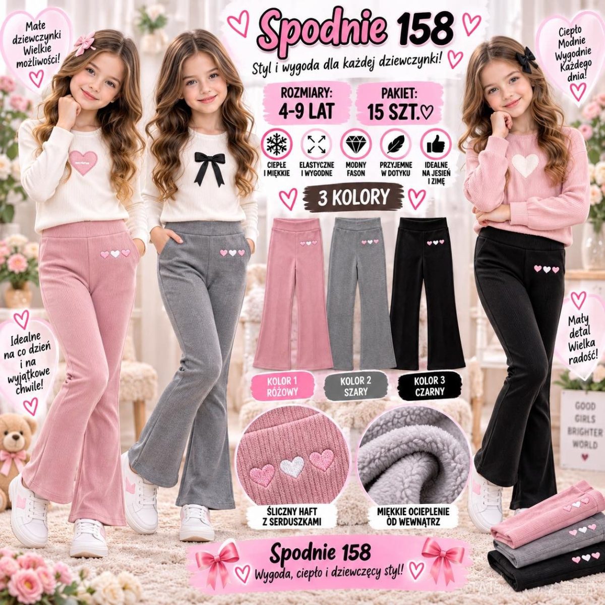 Spodnie DZIECIĘCA size 4-9 lat_ paczka 15szt _mix kolor 8298359