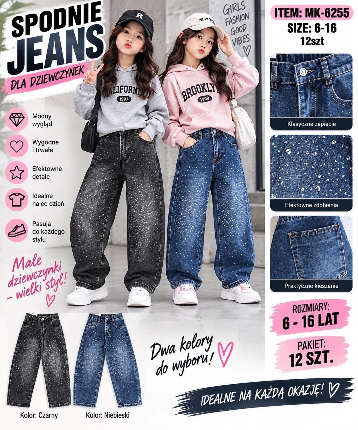 Spodnie jeansy DZIECIĘCA size 6-16 lat_ paczka 12szt _1 kolor 8298325