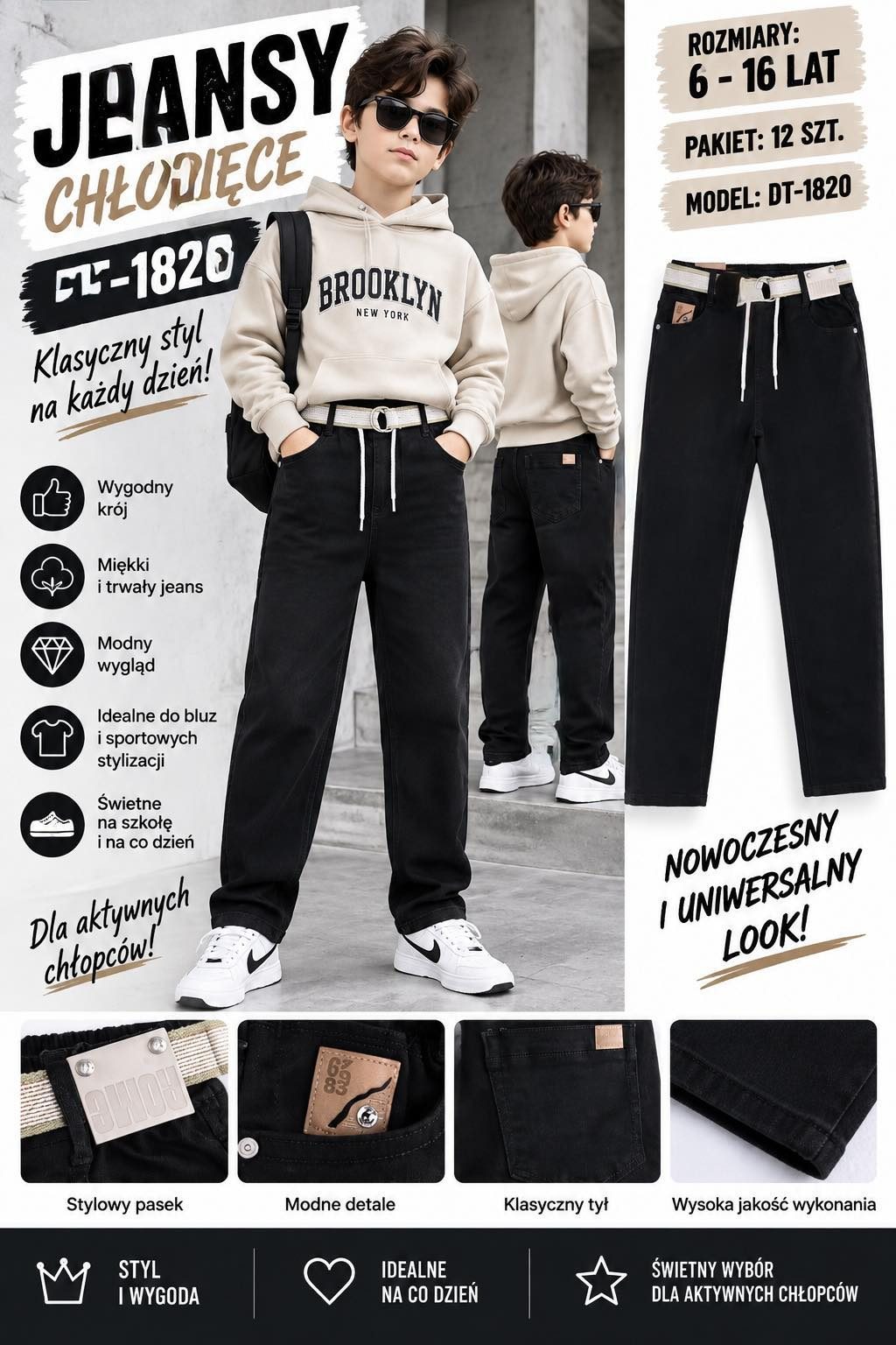 Spodnie jeansy DZIECIĘCA size 6-16 lat_ paczka 12szt _1 kolor 8298326