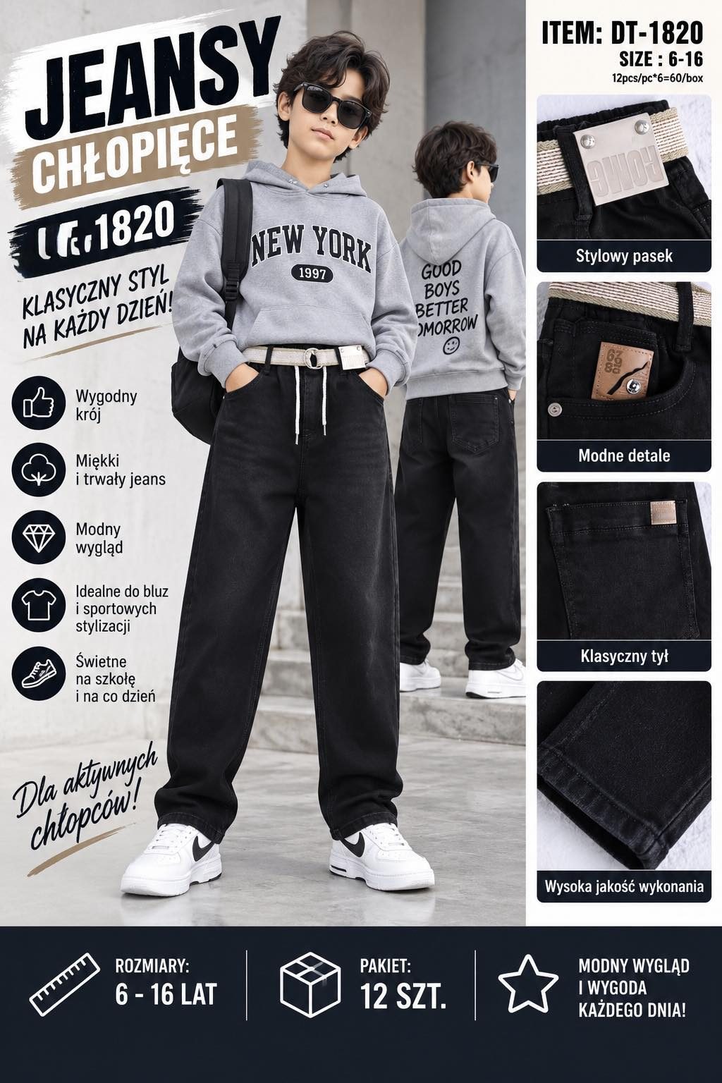 Spodnie jeansy DZIECIĘCA size 6-16 lat_ paczka 12szt _1 kolor 8298327