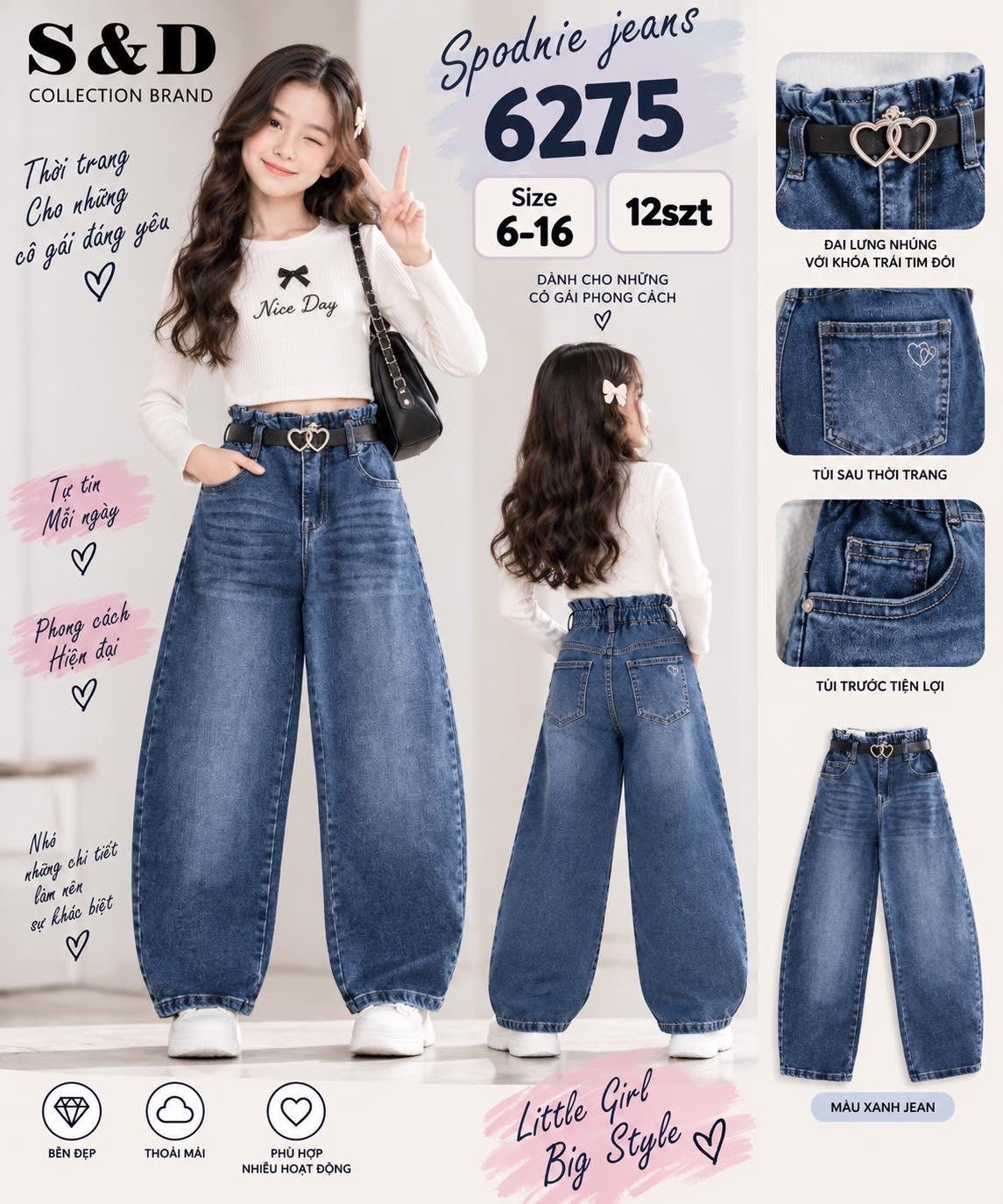 Spodnie jeansy DZIECIĘCA size 6-16 lat_ paczka 12szt _1 kolor 2904729