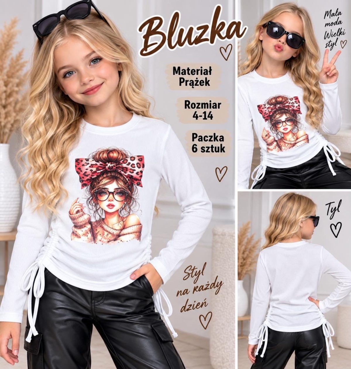 Bluzka DZIECIĘCA size 4-14 lat_ paczka 6szt _1 kolor 2904670
