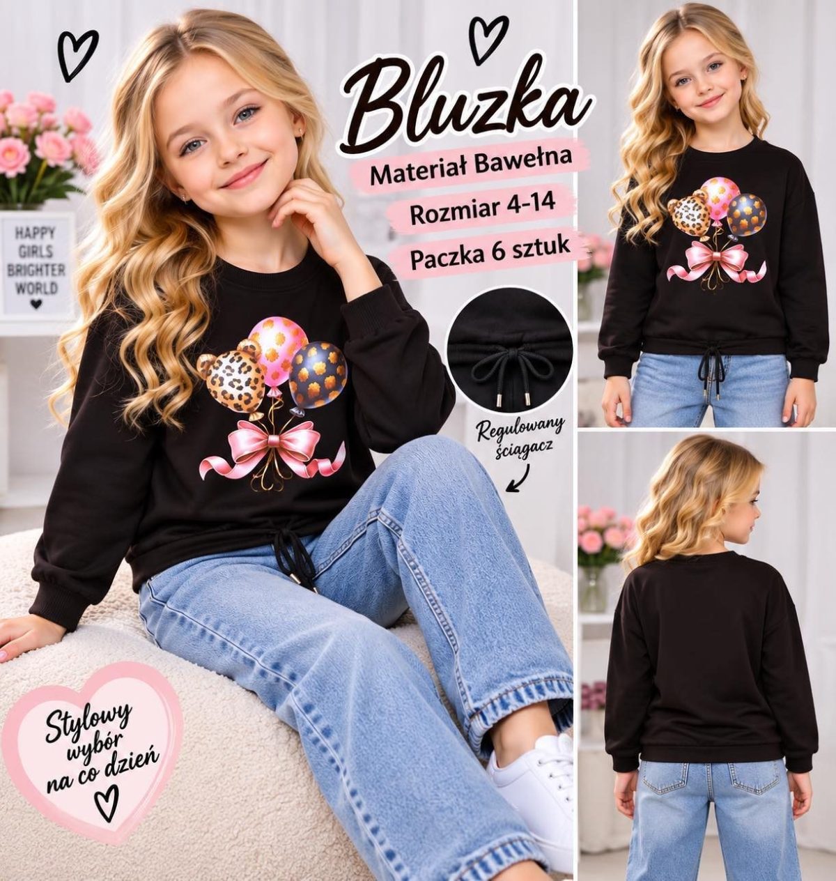 Bluzka DZIECIĘCA size 4-14 lat_ paczka 6szt _1 kolor 2904673