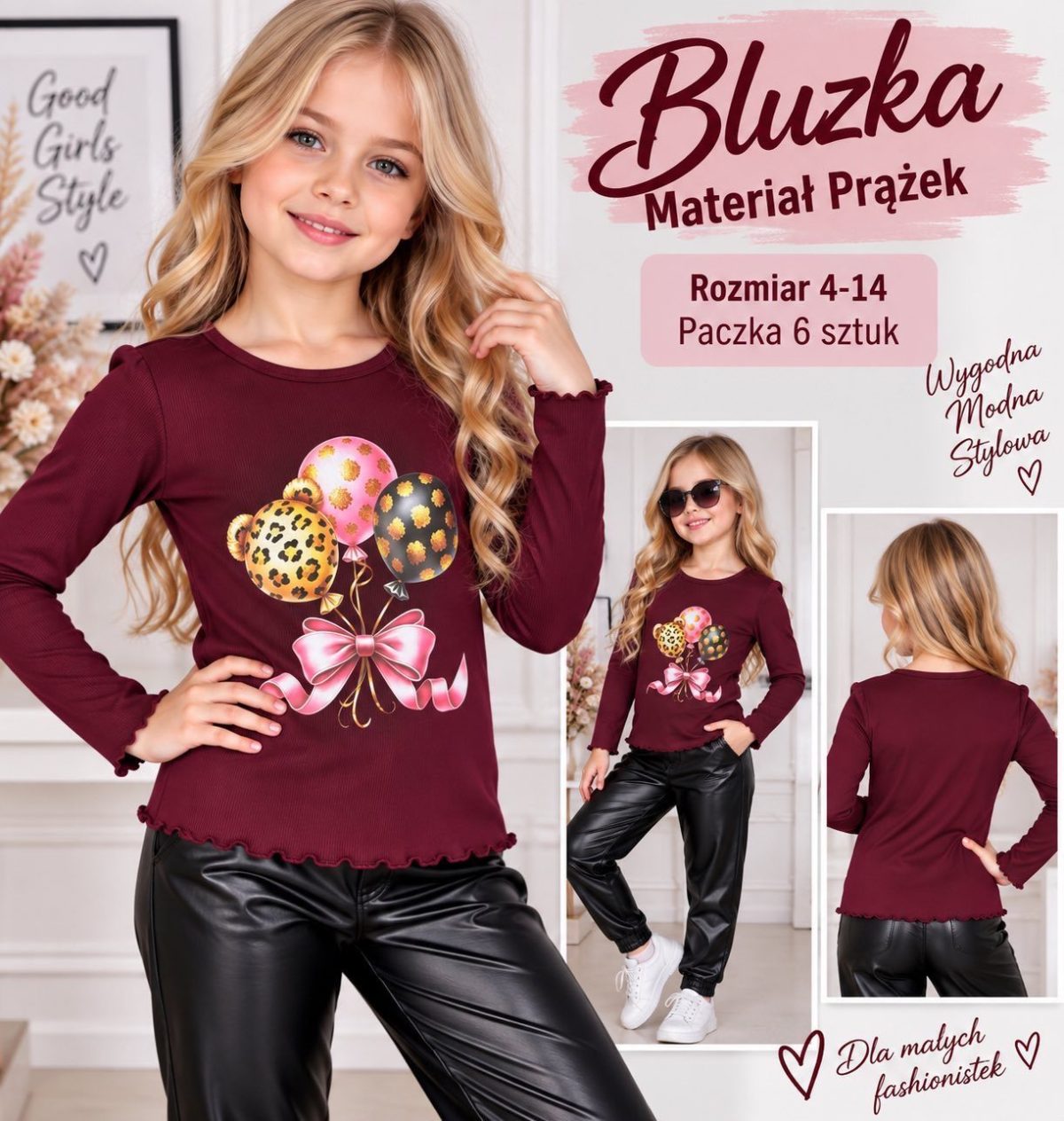 Bluzka DZIECIĘCA size 4-14 lat_ paczka 6szt _1 kolor 2898381