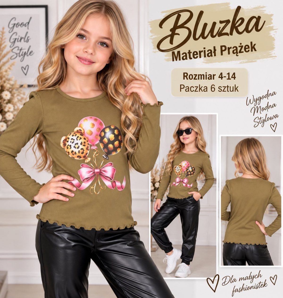 Bluzka DZIECIĘCA size 4-14 lat_ paczka 6szt _1 kolor 2898382