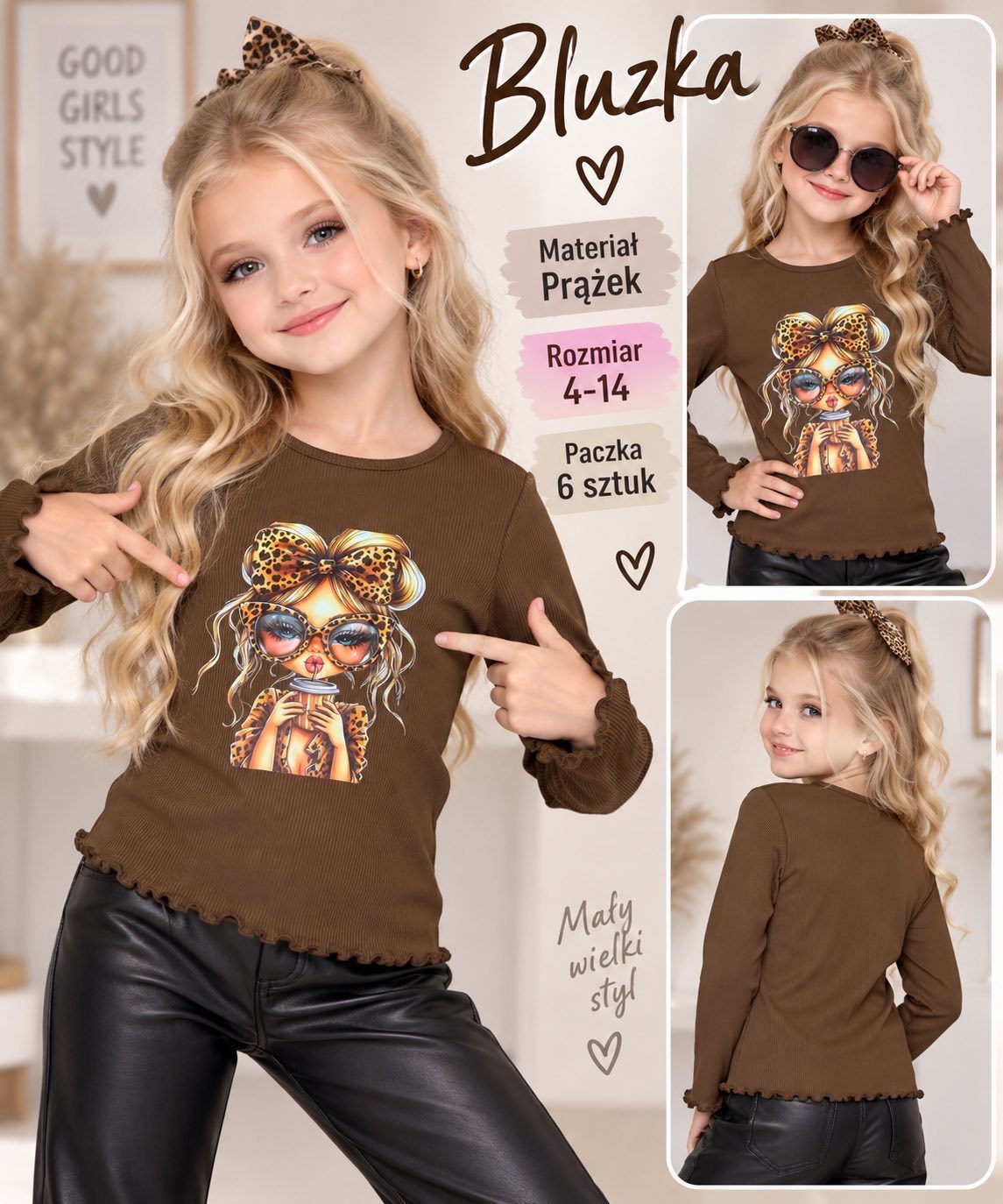 Bluzka DZIECIĘCA size 4-14 lat_ paczka 6szt _1 kolor 2898386