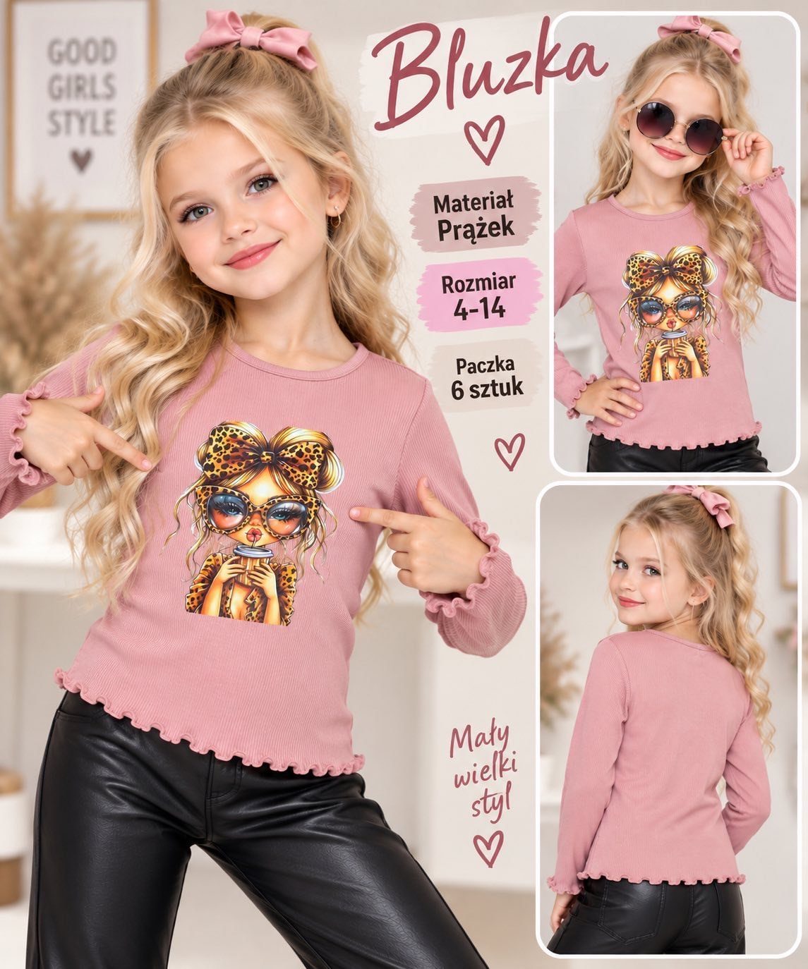 Bluzka DZIECIĘCA size 4-14 lat_ paczka 6szt _1 kolor 2898387