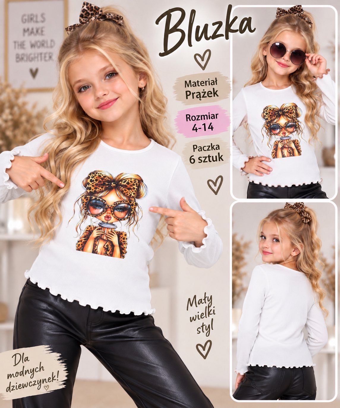 Bluzka DZIECIĘCA size 4-14 lat_ paczka 6szt _1 kolor 2898388