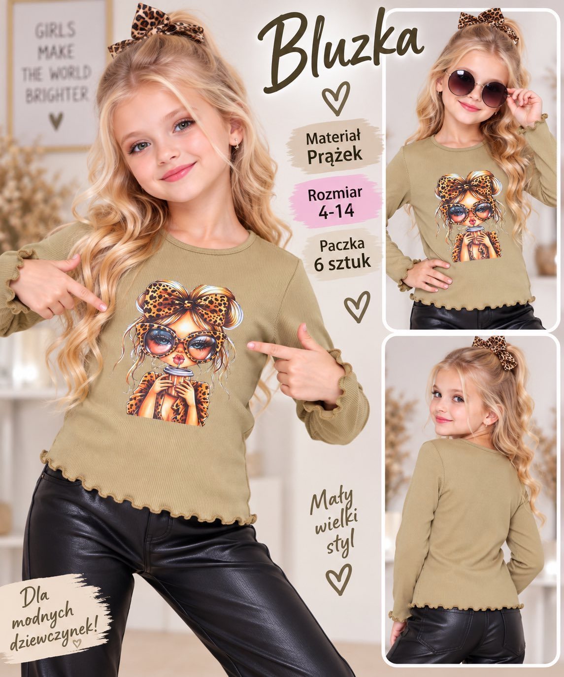 Bluzka DZIECIĘCA size 4-14 lat_ paczka 6szt _1 kolor 2898389