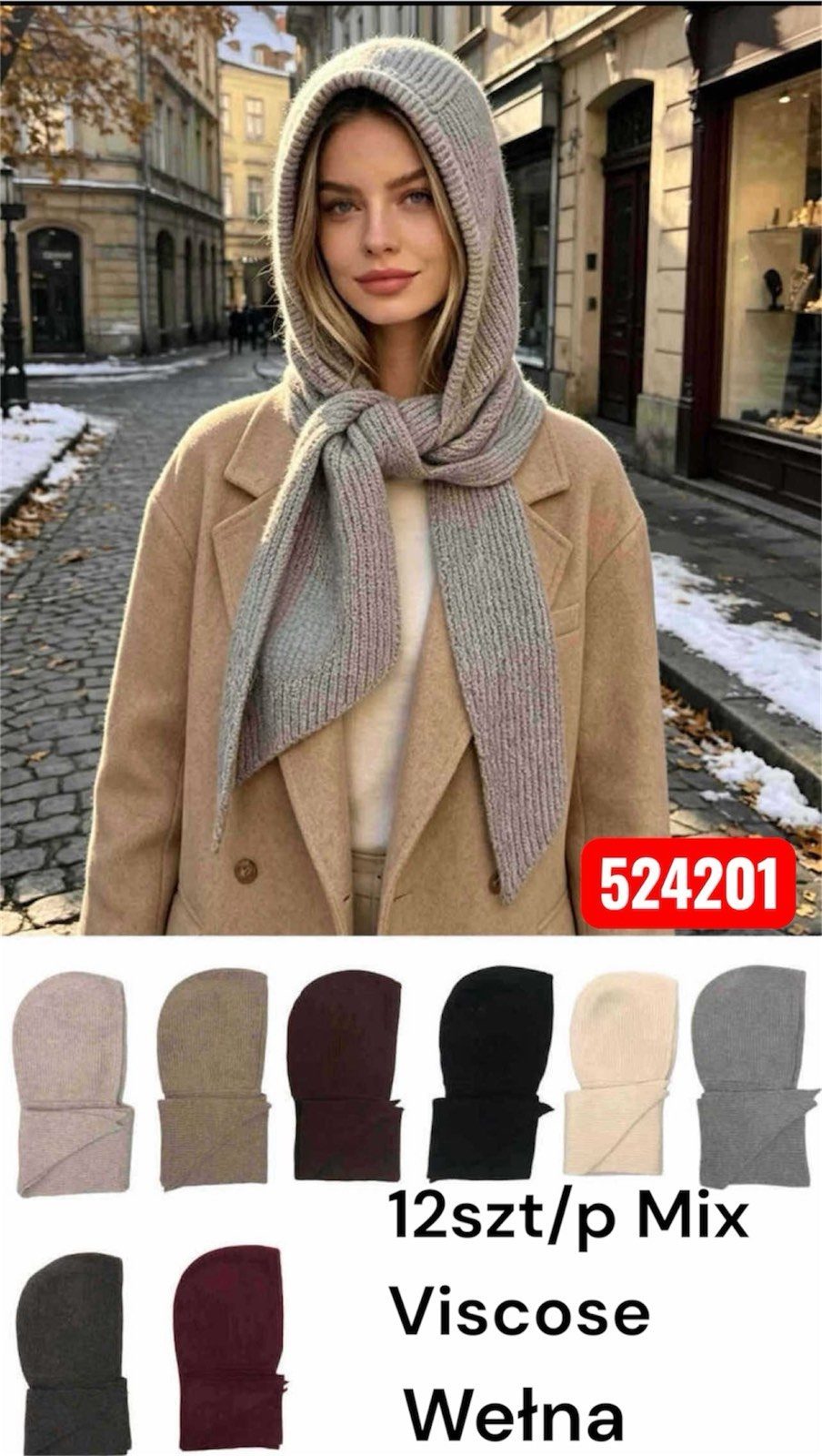 Czapki Damskie_ paczka 12szt _mix kolor 2898502