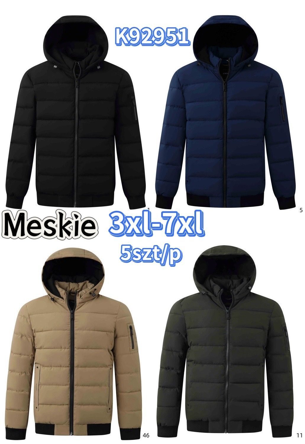 Kurtki MĘSKA_ Size m-3xl_ paczka 5szt_1kolor 8605600