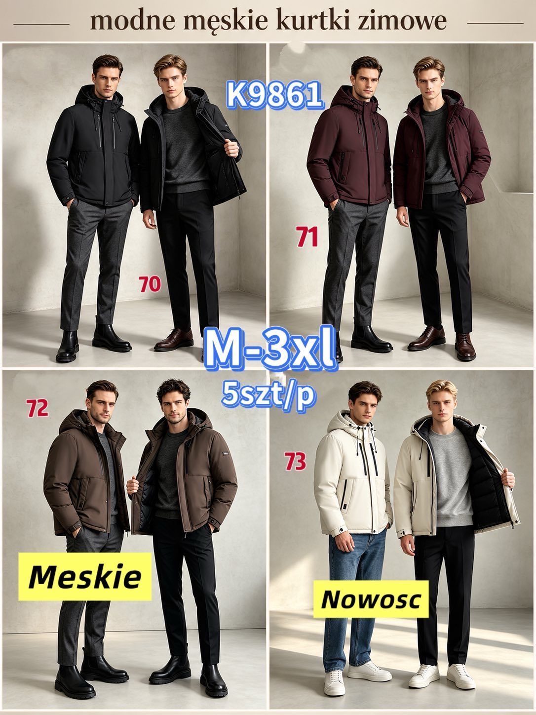 Kurtki MĘSKA_ Size m-3xl_ paczka 5szt_1kolor 8605679