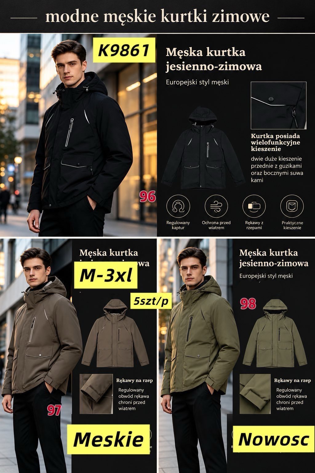 Kurtki MĘSKA_ Size m-3xl_ paczka 5szt_1kolor 8605684