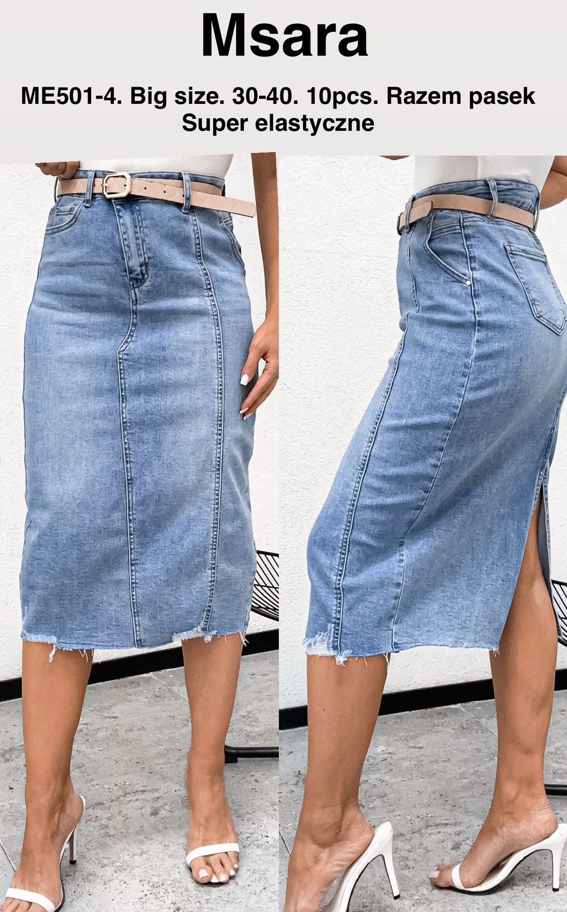 Spódnica krótka Jeansowa Damskie M'sara _size 30-40_paczka 10szt_ 5025024