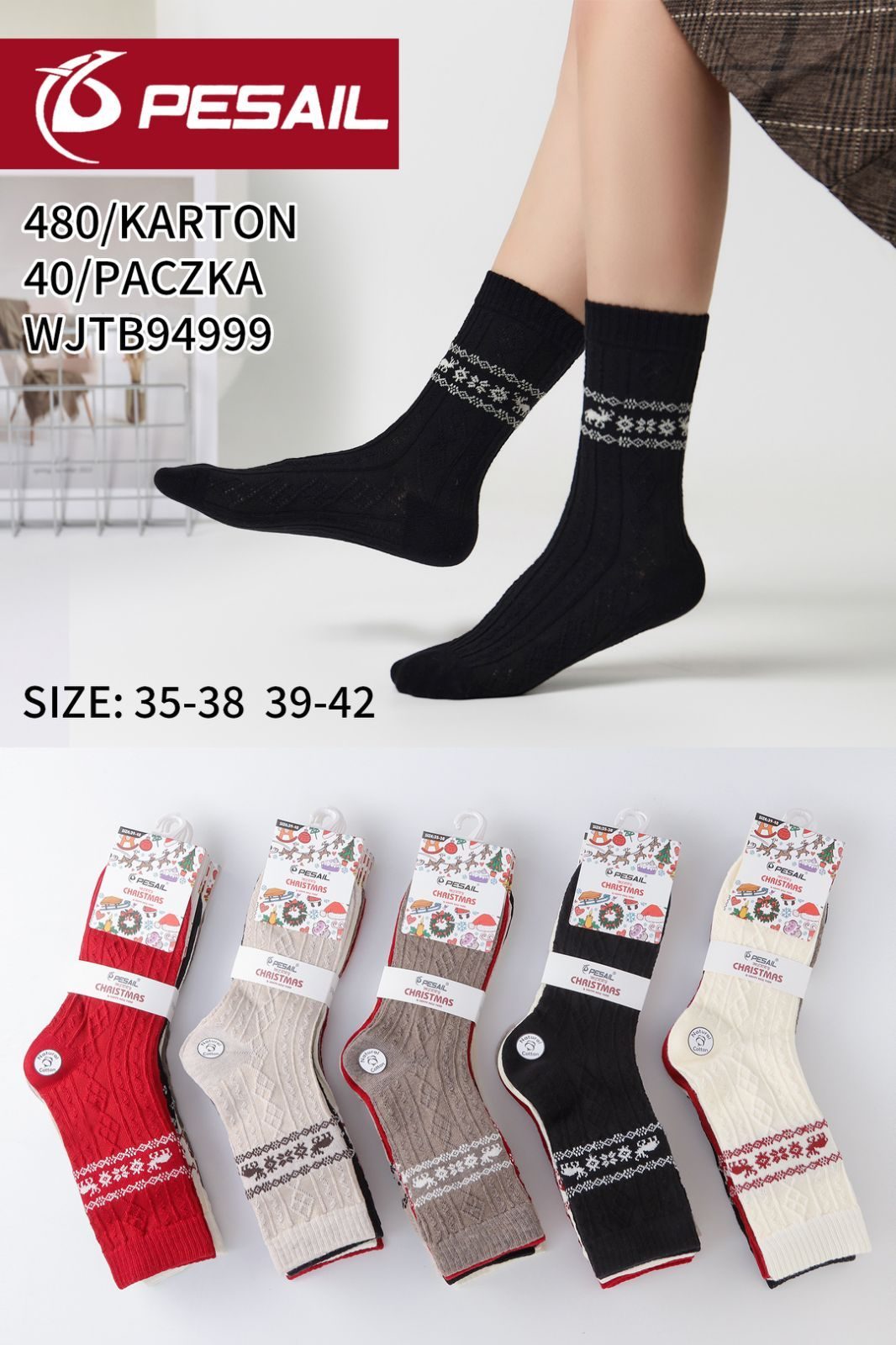 Skarpety świąteczne DAMSKA.SIZE: 35-42_( 40PAR/PACZKA) KOLOR JAK NA ZDZIĘCIU 7818503